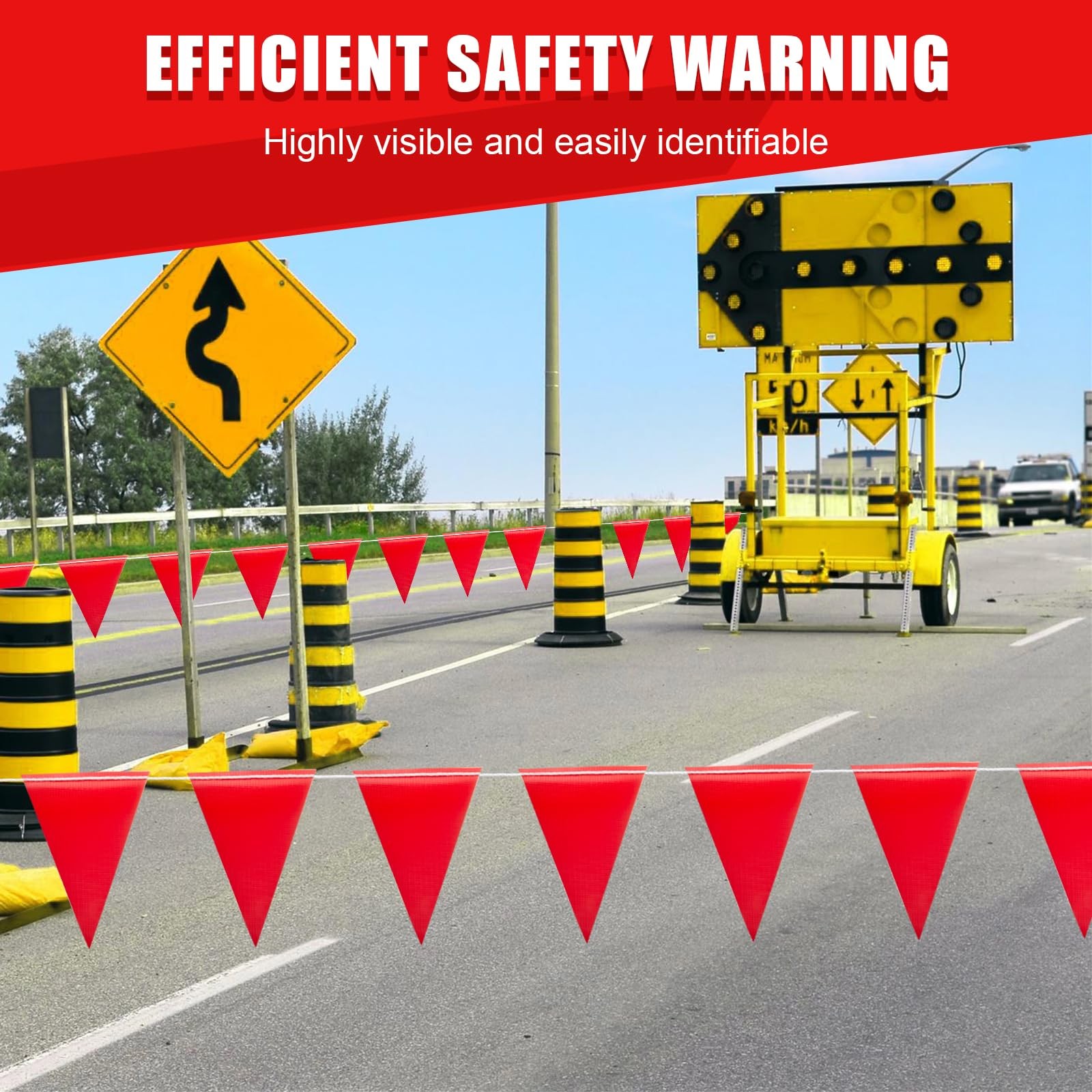 105FT Safety Warning Pennant Banner Flags – Multipurpose High Visibility Tria…