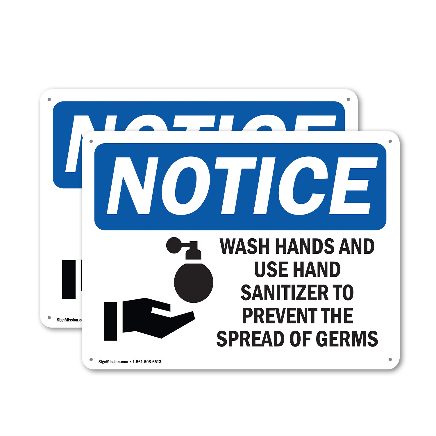 (2 Pack) Wash Hands And Use Hand Sanitizer OSHA Notice Sign Decal Metal Plastic