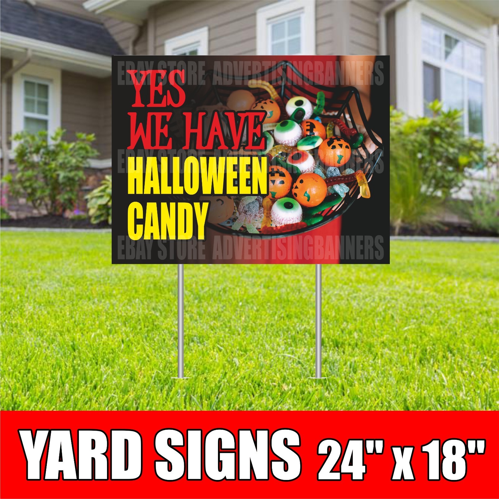 YES WE HAVE HALLOWEEN CANDY Yard Sign with H-Stakes Candy Chocolate Comfit Sale