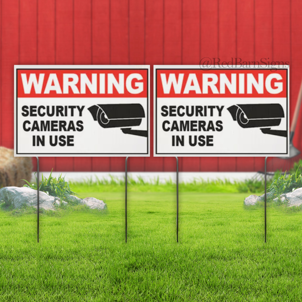 8×12 Inch WARNING SECURITY CAMERAS IN USE Yard Sign with Stake wb 2 PACK
