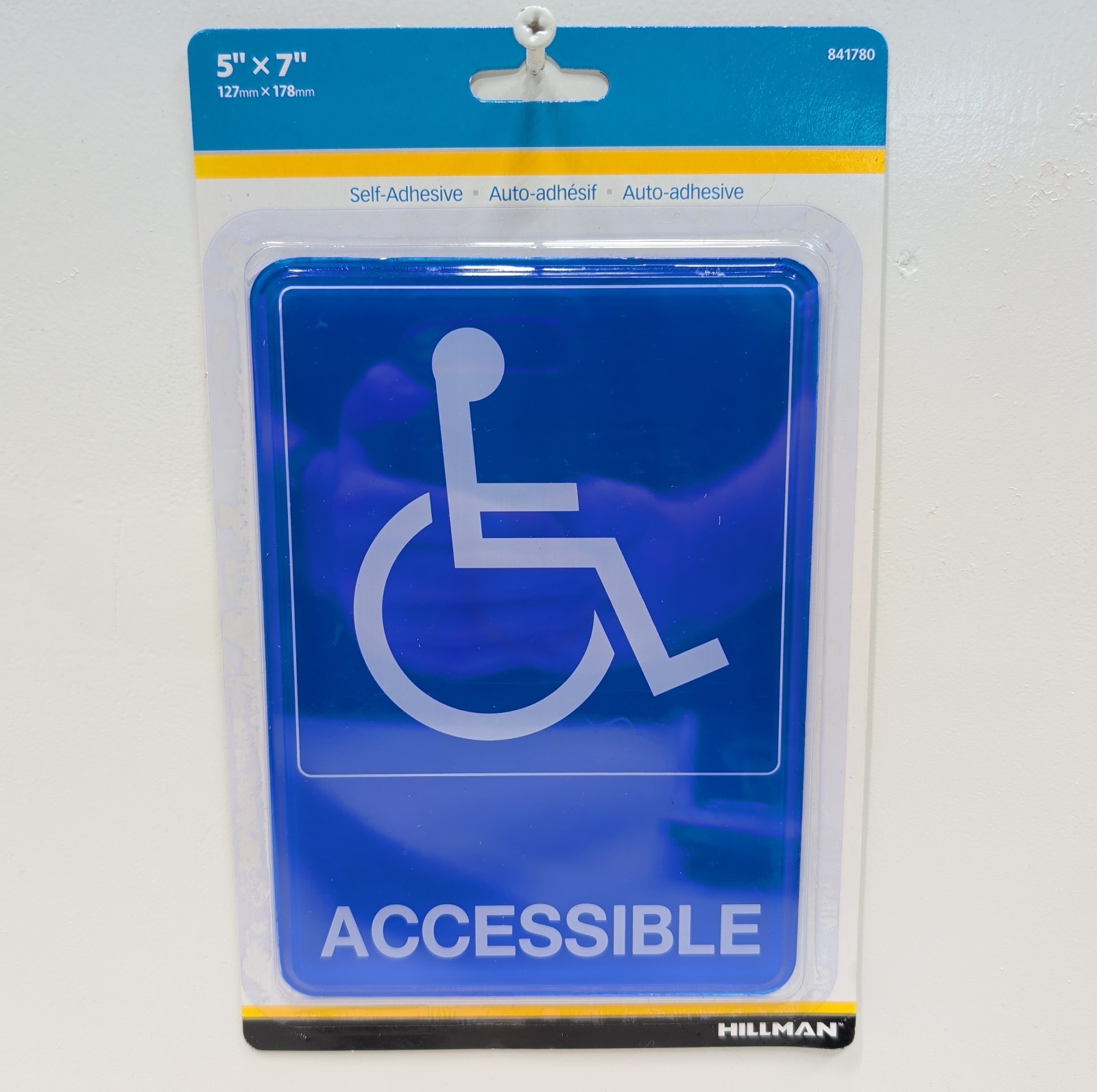 Hillman Accessible Handicap Sign 5×7 Blue/White Wheelchair Symbol New Plastic
