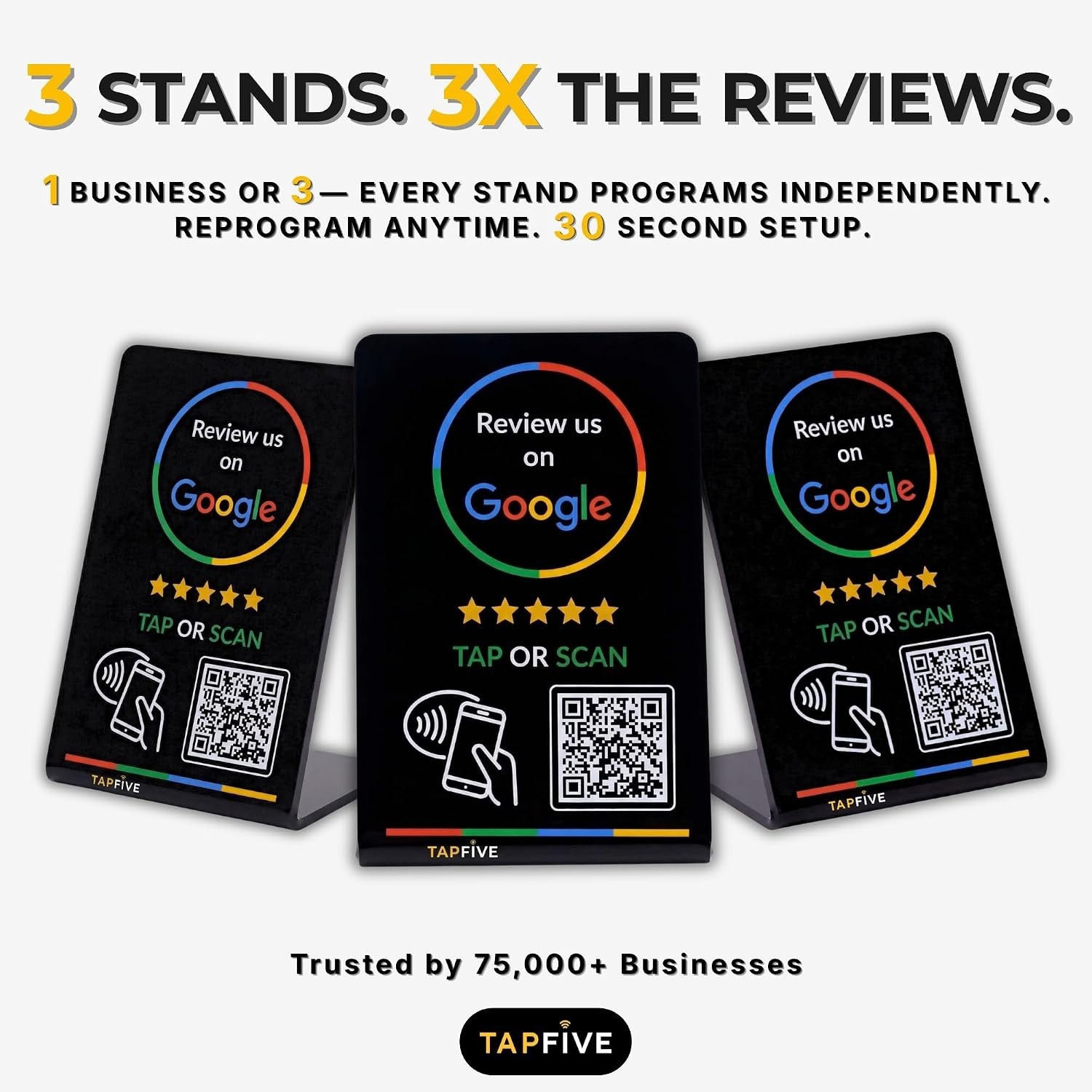 Google Review Stand: Instant NFC Tap & QR Code Sign Set – 3 Professional Stands