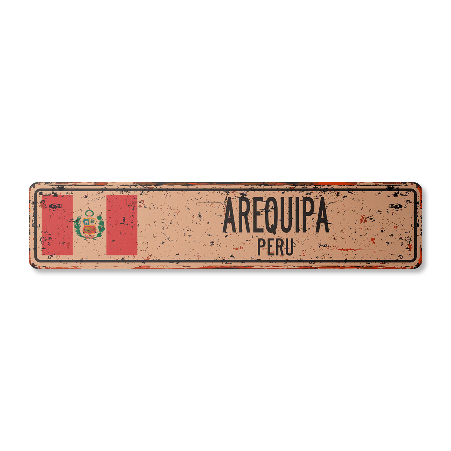 AREQUIPA PERU Vintage Street Sign Peruvian flag city country road wall rustic