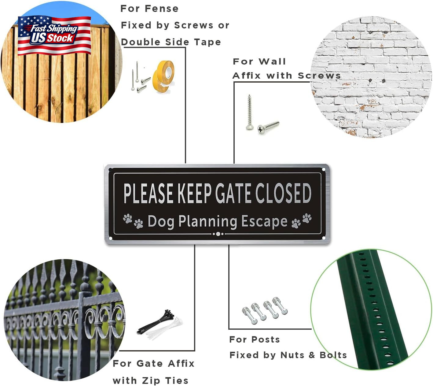 2 Pack Please Keep Gate Closed Sign – Please Close the Gate Metal Sign, Dog Plan