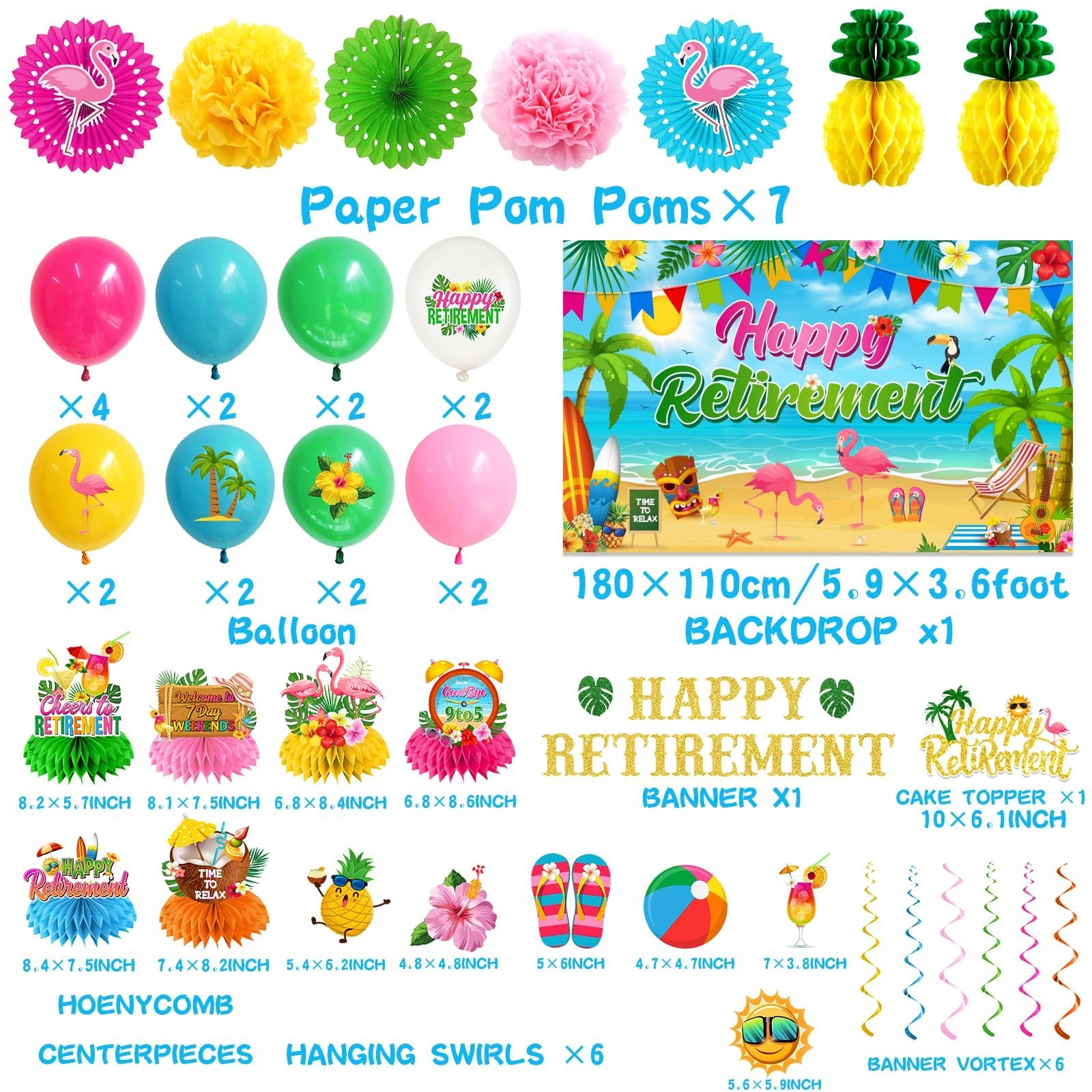 Beach Retirement Party Decorations, Aloha Party Decorations includes Happy Re…