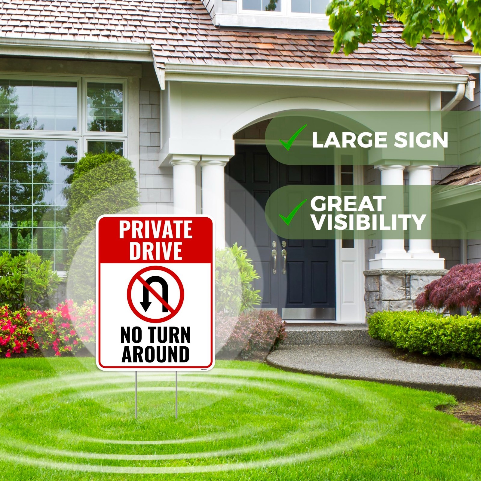 2PC Private Driveway Sign Set – No Turnaround, No Trespassing, Metal Stakes, 17″