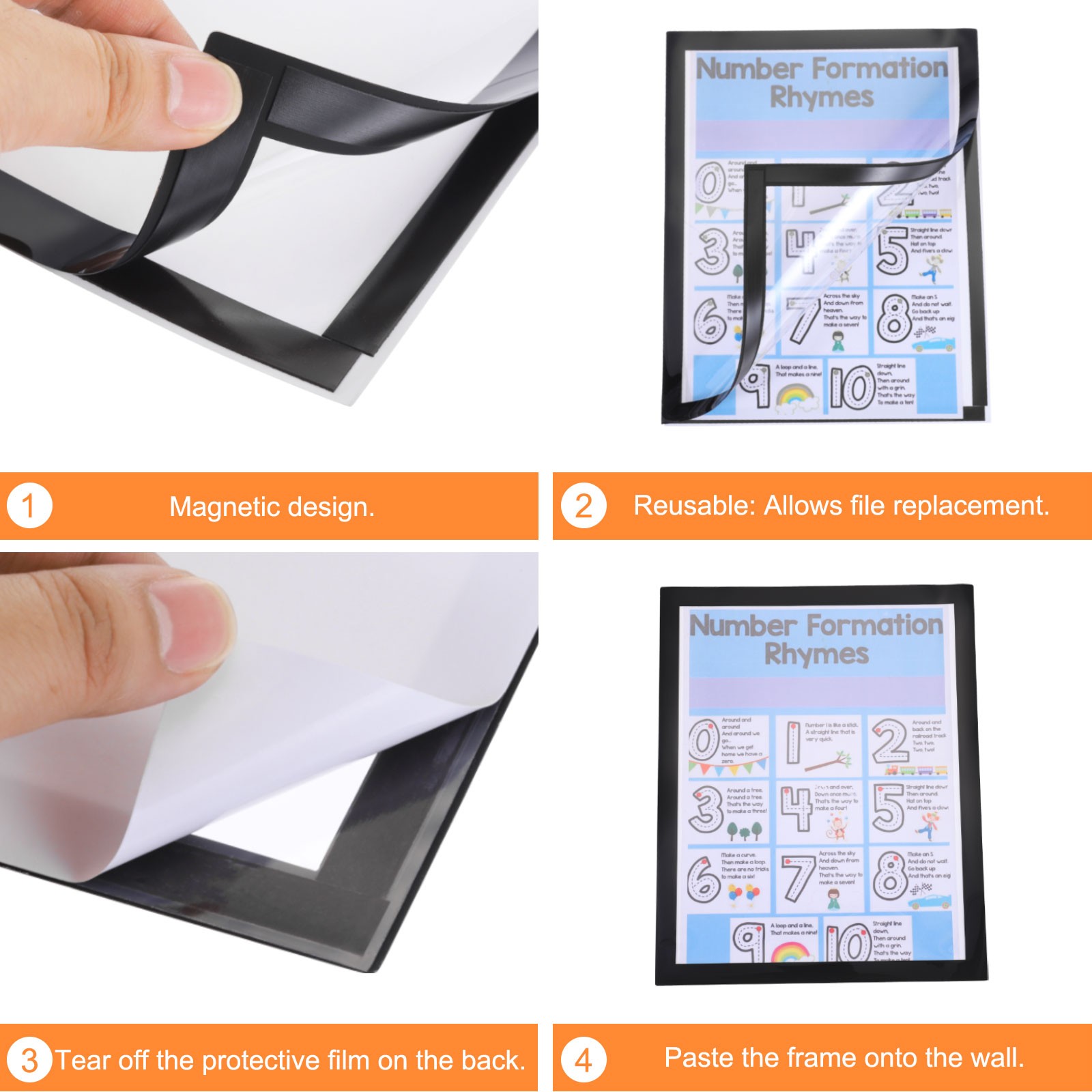 10pcs Self Adhesive Magnetic Wall Sign Holder, 5″x7″ Frame Display,Black