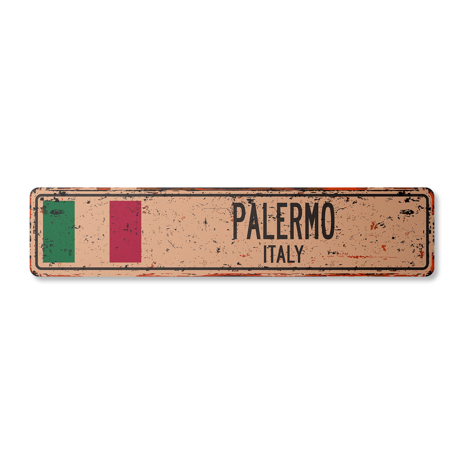 PALERMO ITALY Vintage Street Sign Italian flag city country road wall rustic