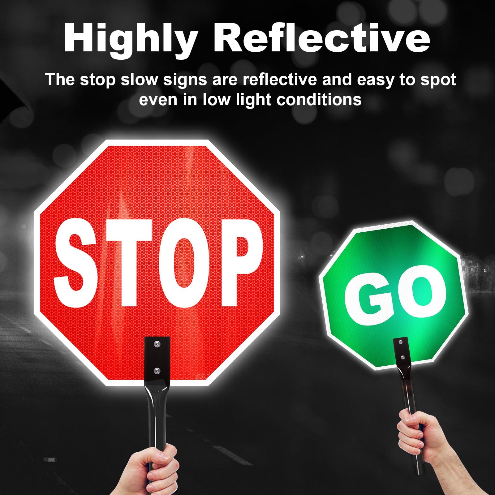 13×13 Inch Stop Go Sign With Metal Handle Double Sided Aluminum Reflective