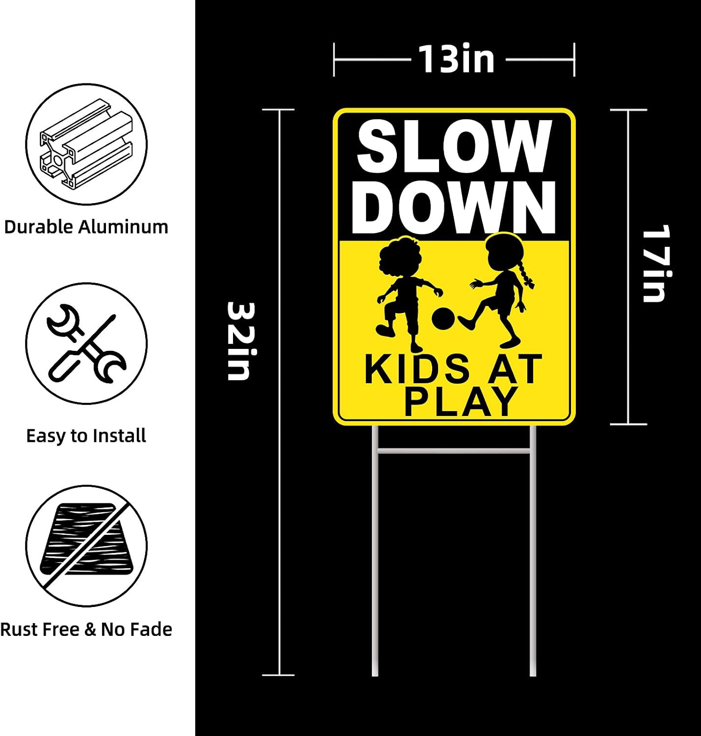 2-Pack Slow down Kids at Play Sign 17″X13″ Corrugated Plastic Stakes | Slow down