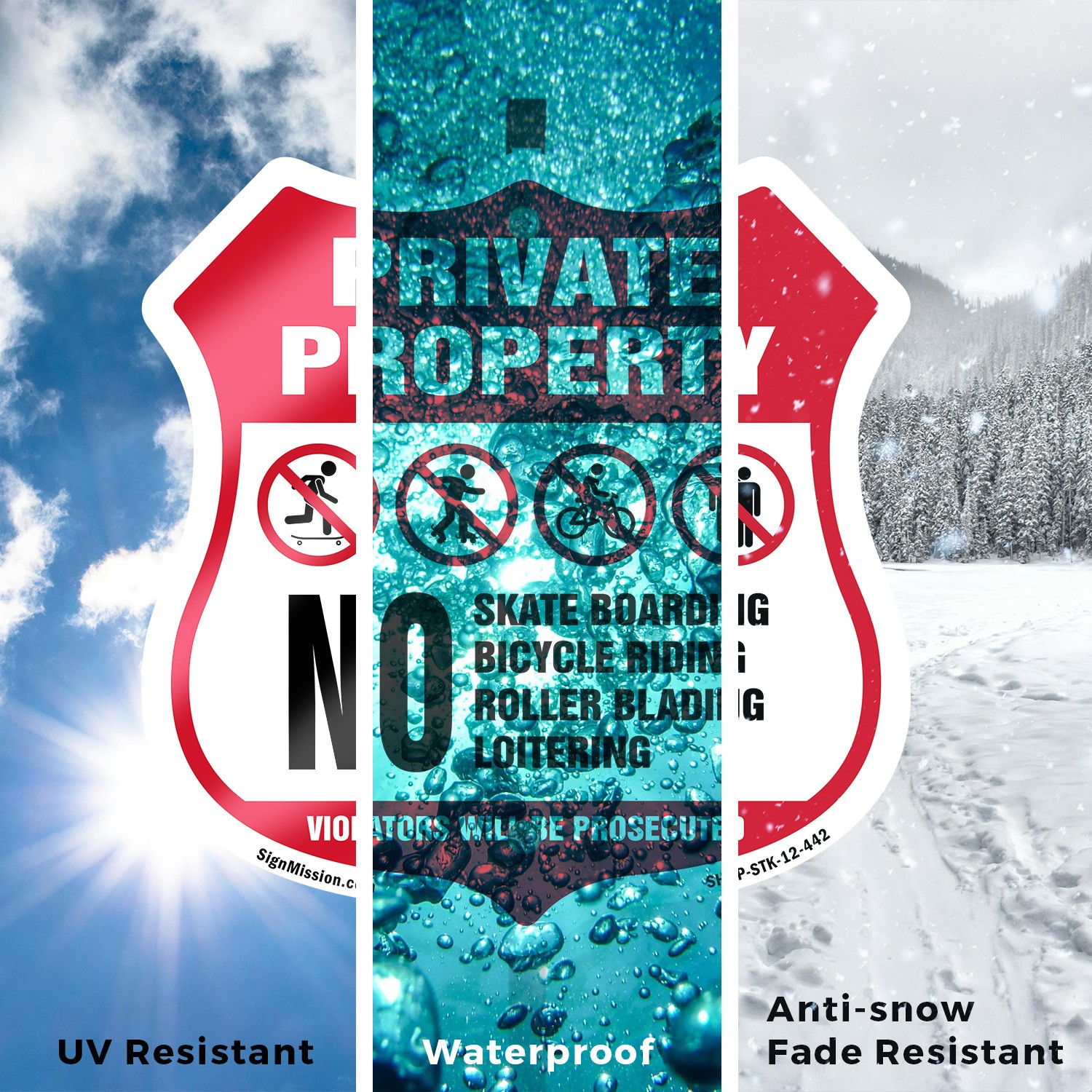 Private Property Shield Sign No Skateboarding Bicycle Ri Shield Sign With Stake