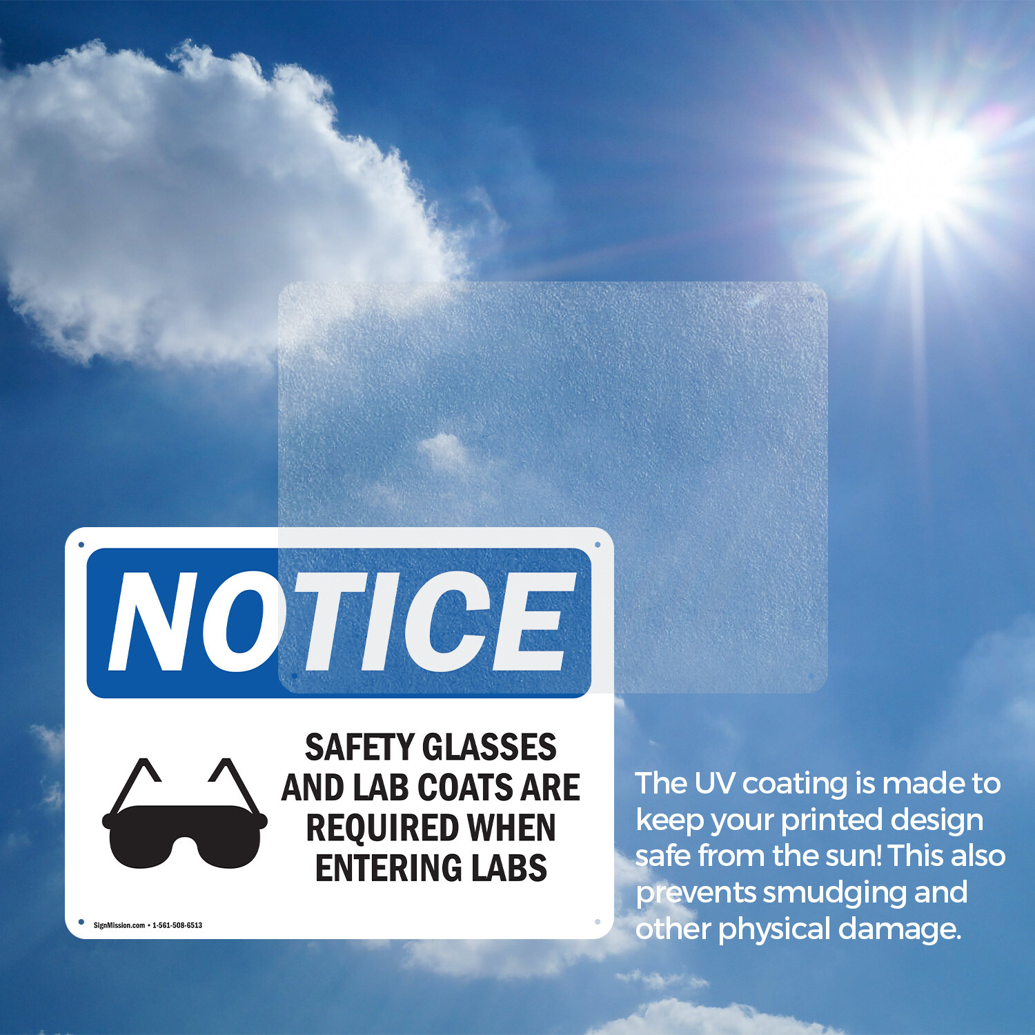 (2 Pack) Safety Glasses And Lab Coats OSHA Notice Sign Decal Metal Plastic