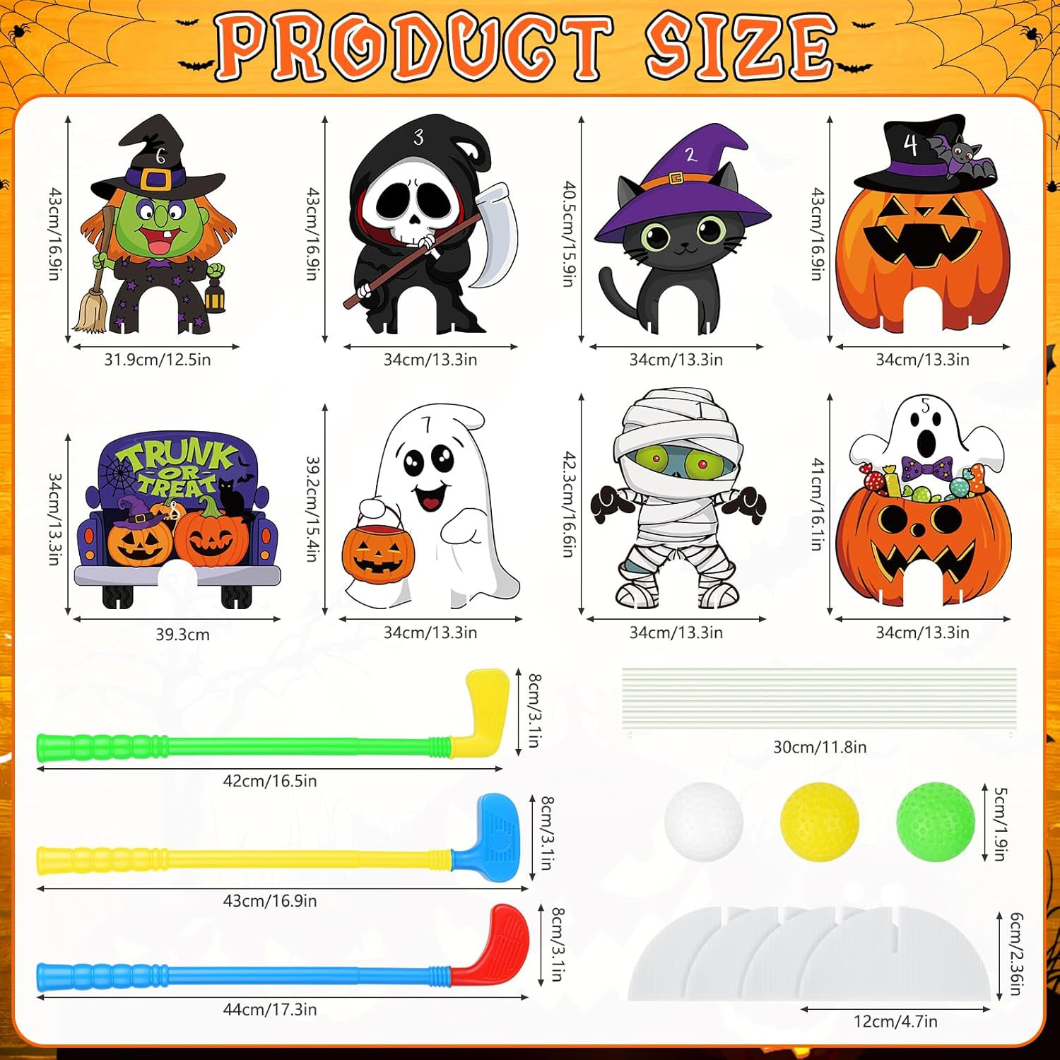 8 Pcs Large Size Halloween Mini Golf Game, Halloween Yard Sign Games for Kids Pa