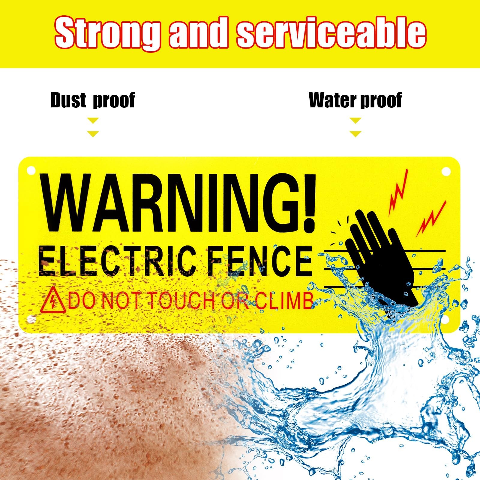 Electric Fence Warning Signs 8 Pack 10 x 4 Inches Metal Reflective Yellow