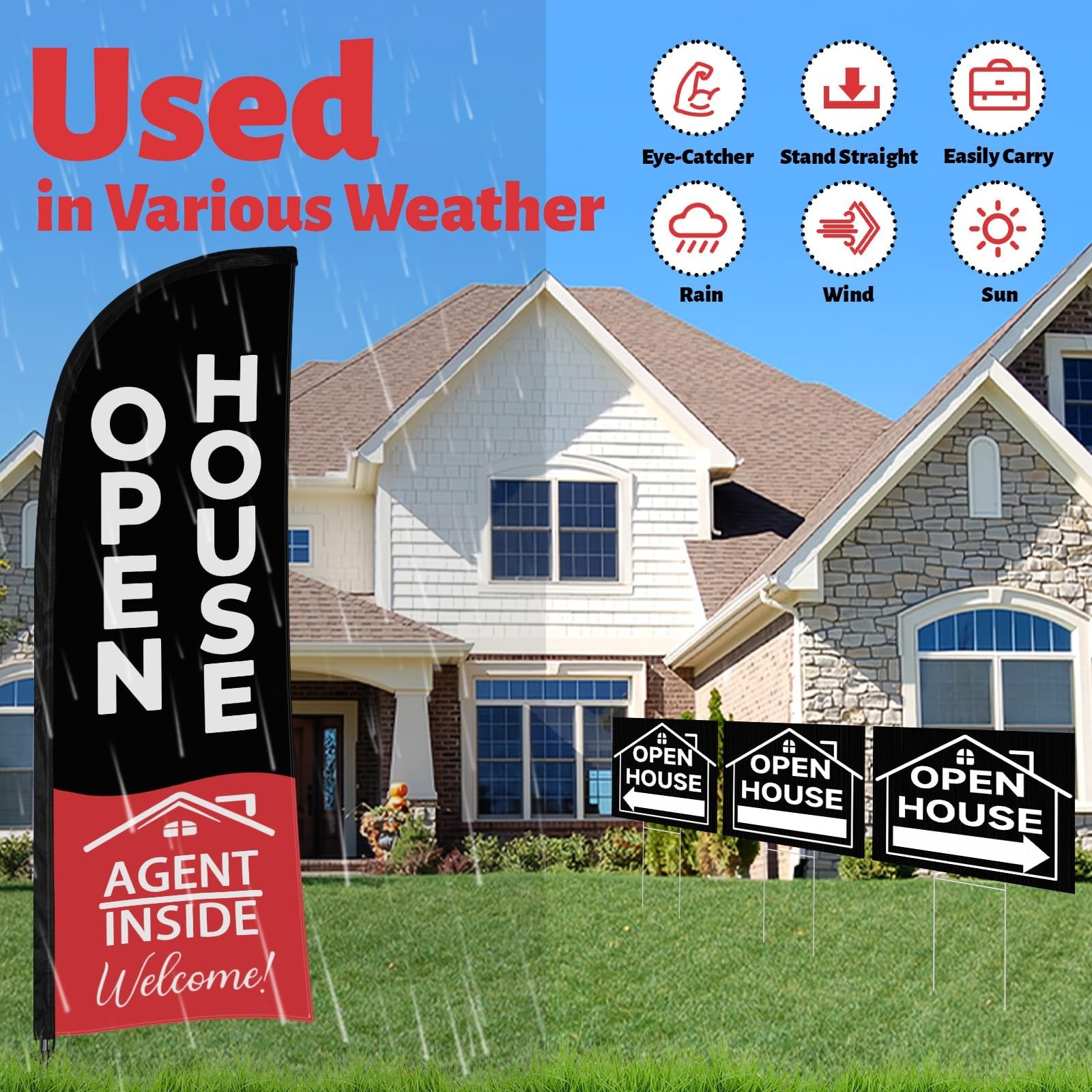 88 Pcs Open House Sign Kit – Double-Sided Flags, Directional Arrows, Stakes & Ba