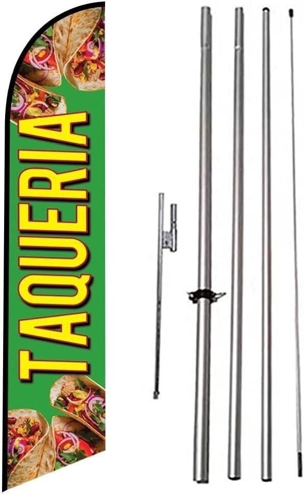 Taqueria Mexican Food Advertising Feather Banner Swooper Flag Sign with Flag…