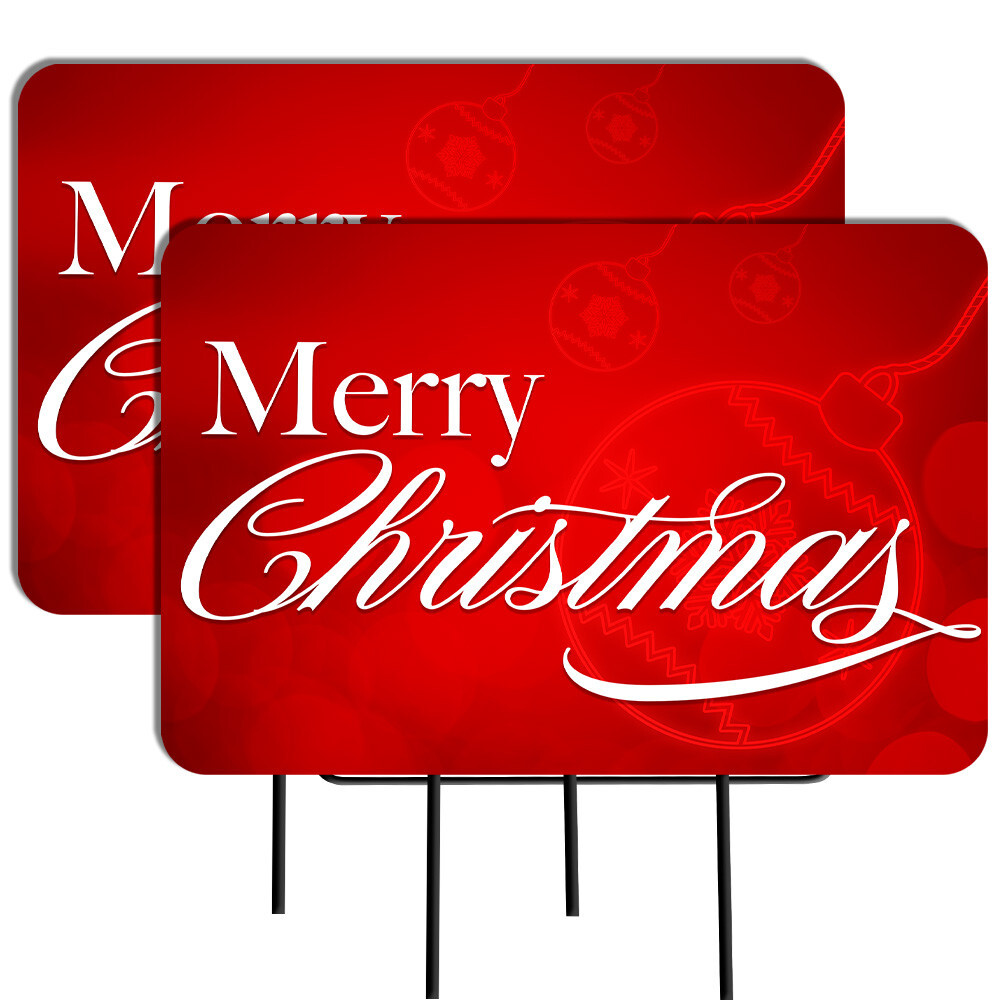 Merry Christmas 2 Pack Double-Sided Yard Signs 16″ x 24″ with Metal Stakes (Made
