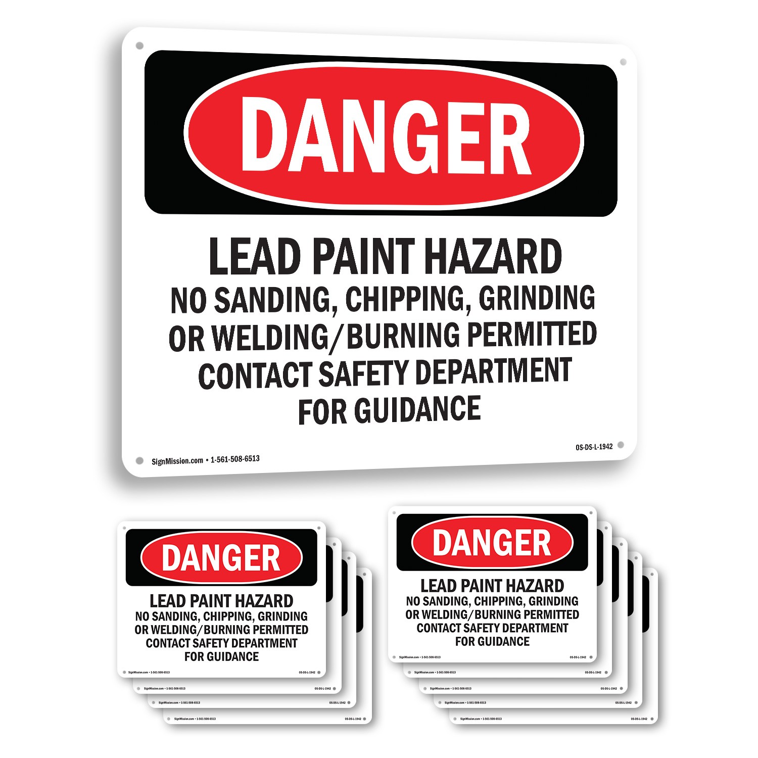 Lead Paint Hazard No Sanding Chipping OSHA Danger Sign Or Decal – 5 or 10 Pack