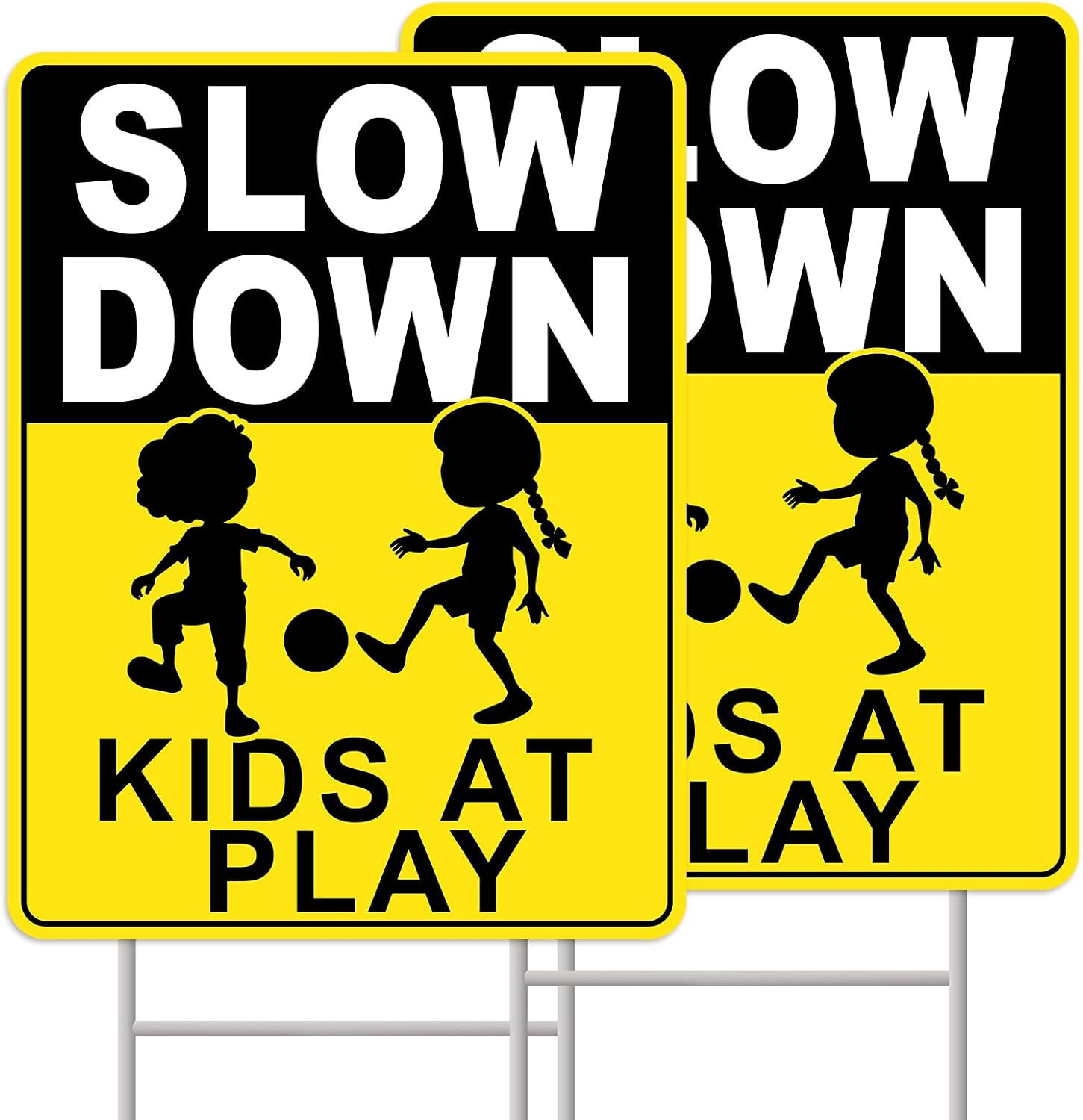 2-Pack Slow down Kids at Play Sign 17″X13″ Corrugated Plastic Stakes | Slow down