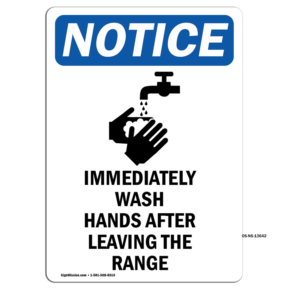 Immediately Wash Hands With Symbol OSHA Notice Sign Metal Plastic Decal