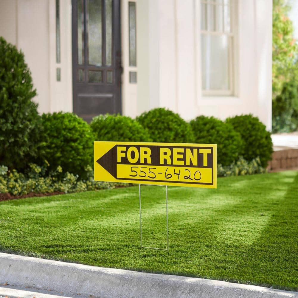6 in. x 24 in. Plastic for Rent Yard Sign and Holder