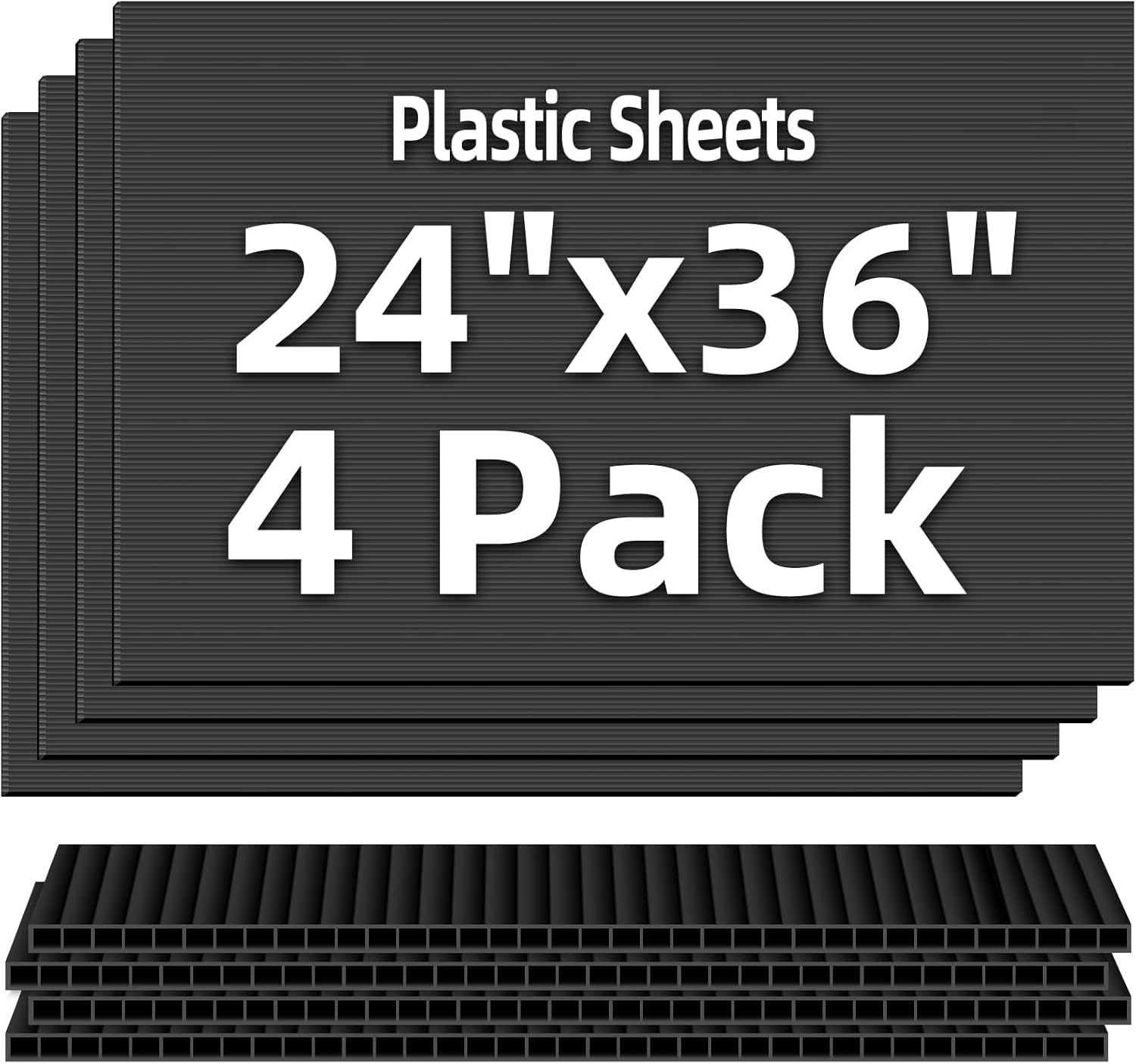 Corrugated Plastic Board 24×36 Inch, 4 Pack, 4MM Thick Black Poster Board, Bl…