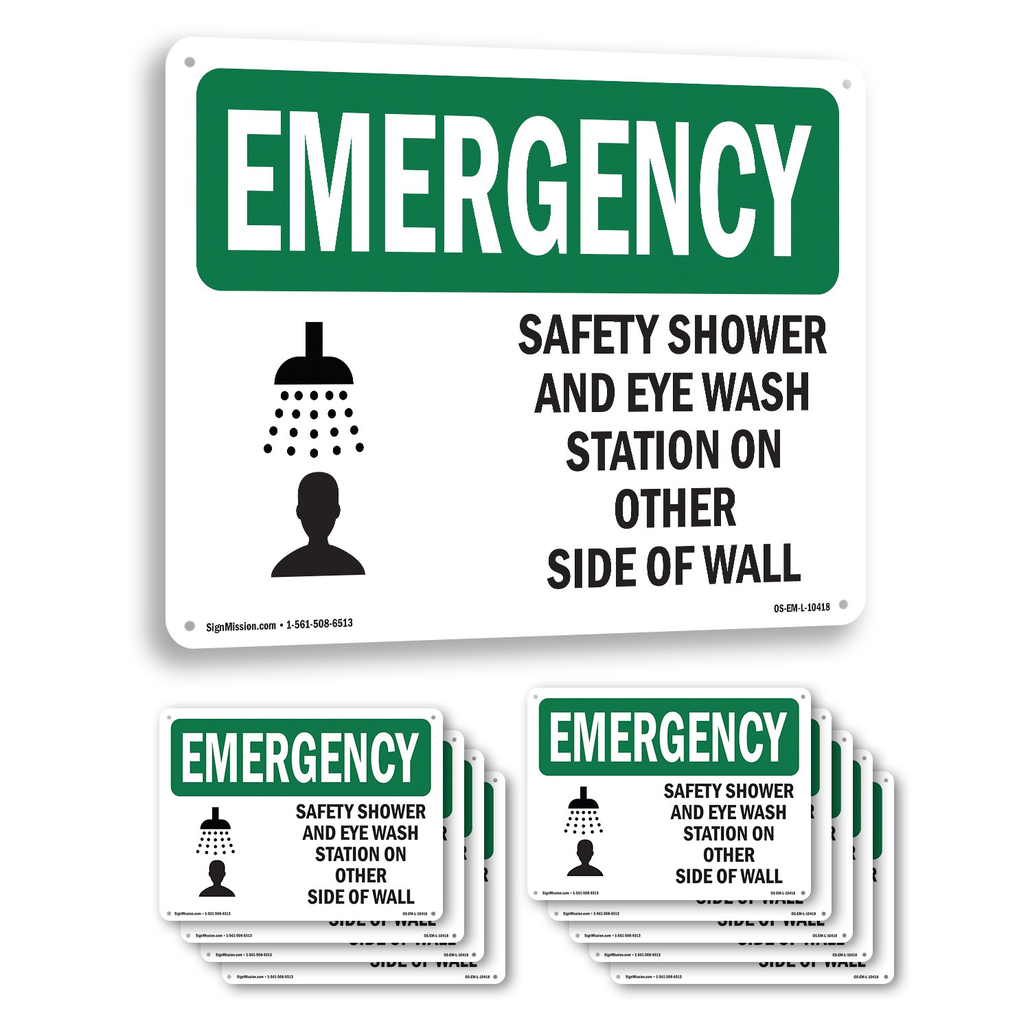 Safety Shower And Eye Wash Station With Symbol OSHA Emergency Sign 5/10 Pack