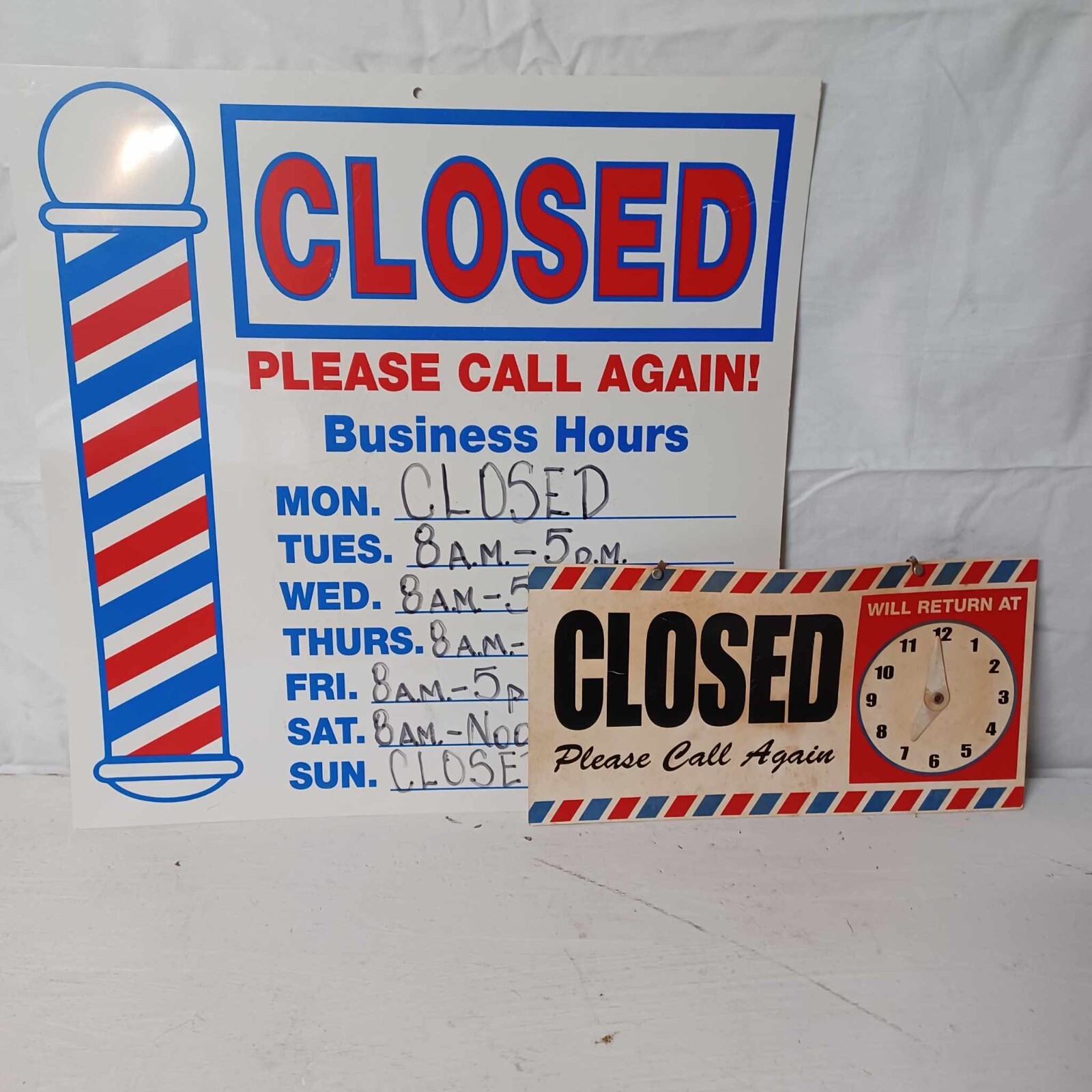 2 Pre-Owned Barber Shop Business Hours Open/Close Signs
