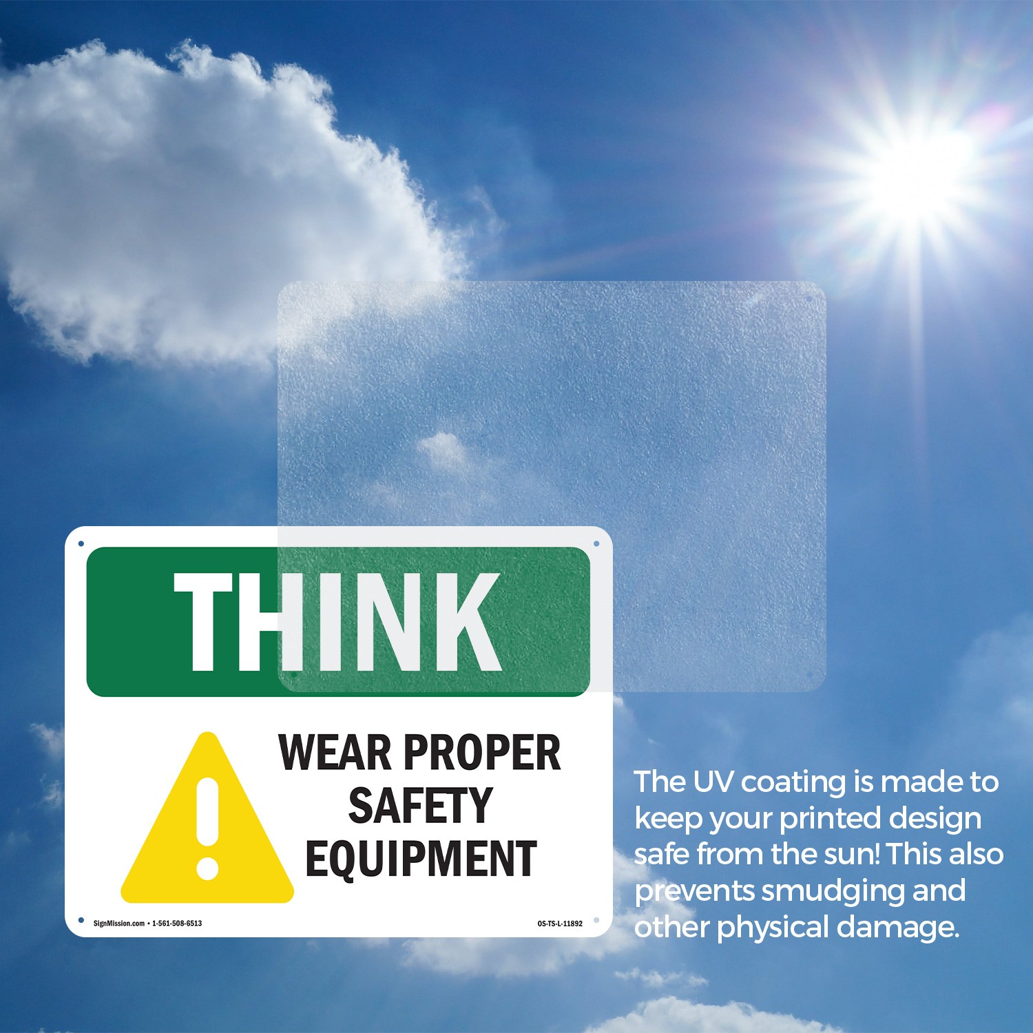 Wear Proper Safety Equipment OSHA Think Sign Metal, Plastic, Decal 5 or 10 Pack