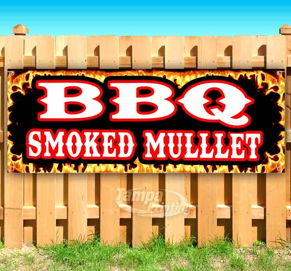 BBQ SMOKED MULLET Advertising Vinyl Banner Flag Sign Many Sizes USA