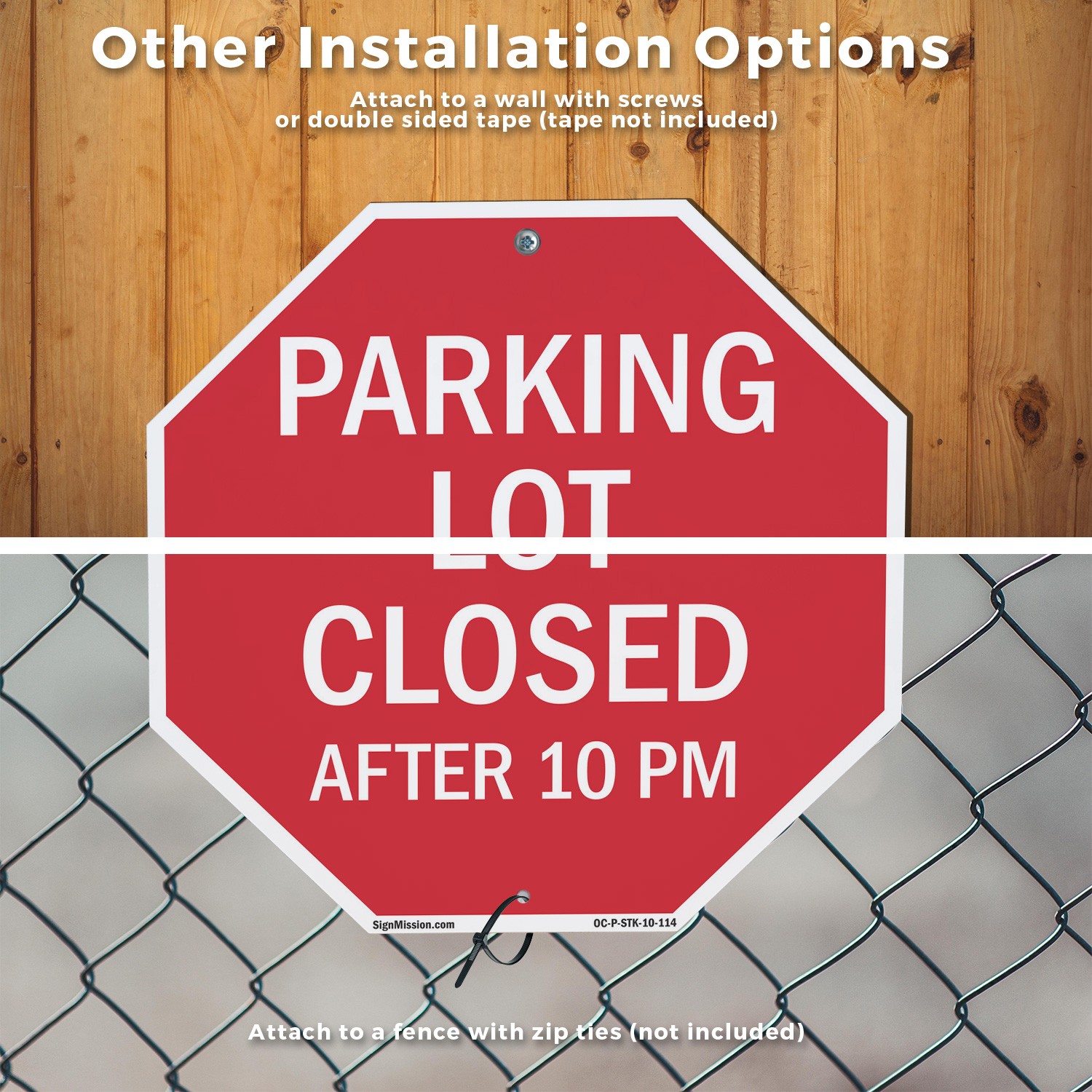 Parking Lot Closed After 10 Pm Octagon Sign With Stake Weather Resistant