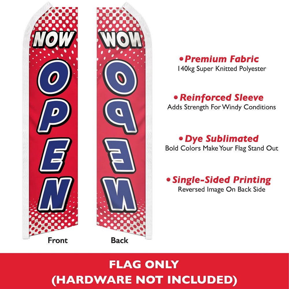 Now Open (Red/White) Swooper Advertising We’re Open Banner Flag for Businesses