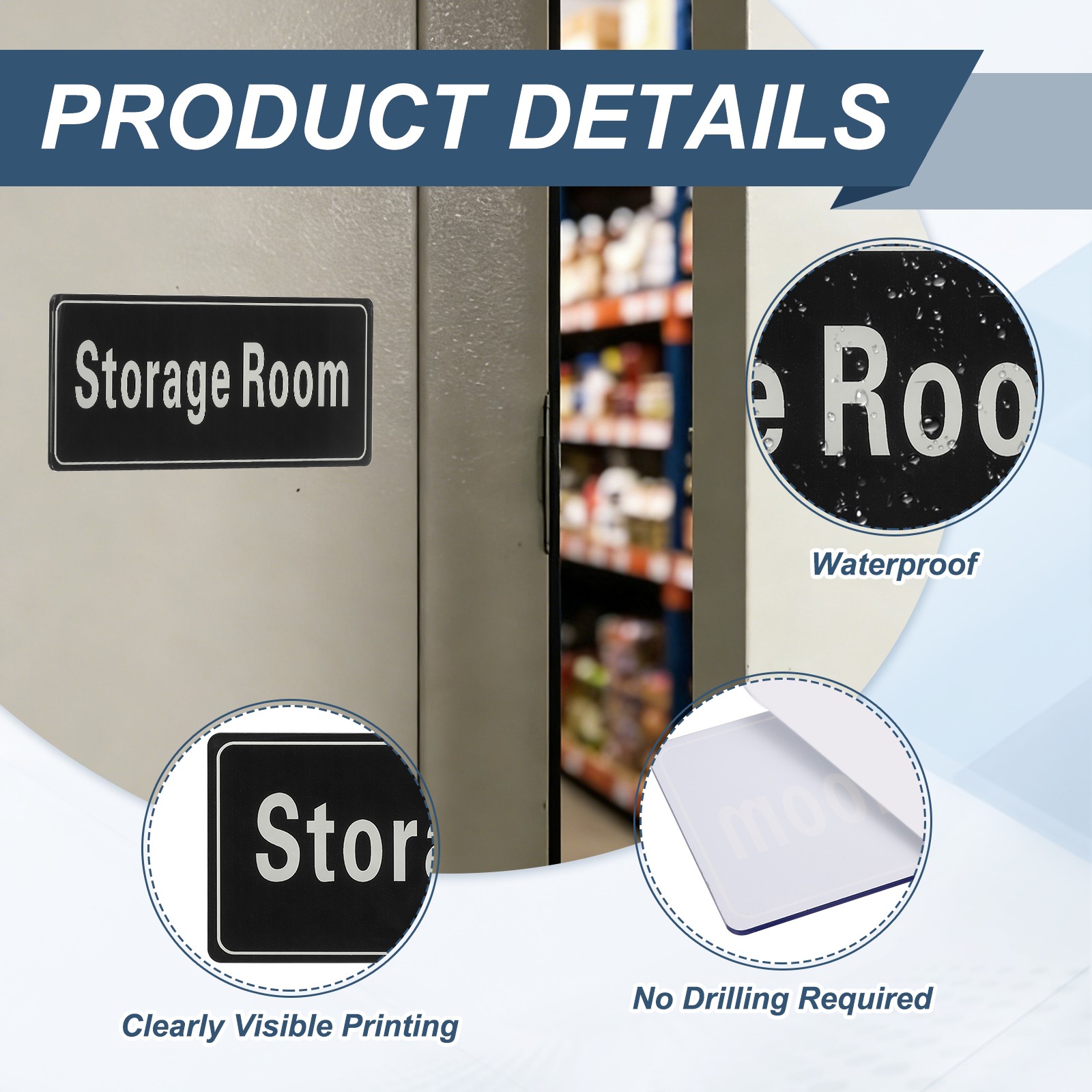 9″x3″ Storage Room, 1Pcs Room Door Sign Self-Adhesive, Black with White Text