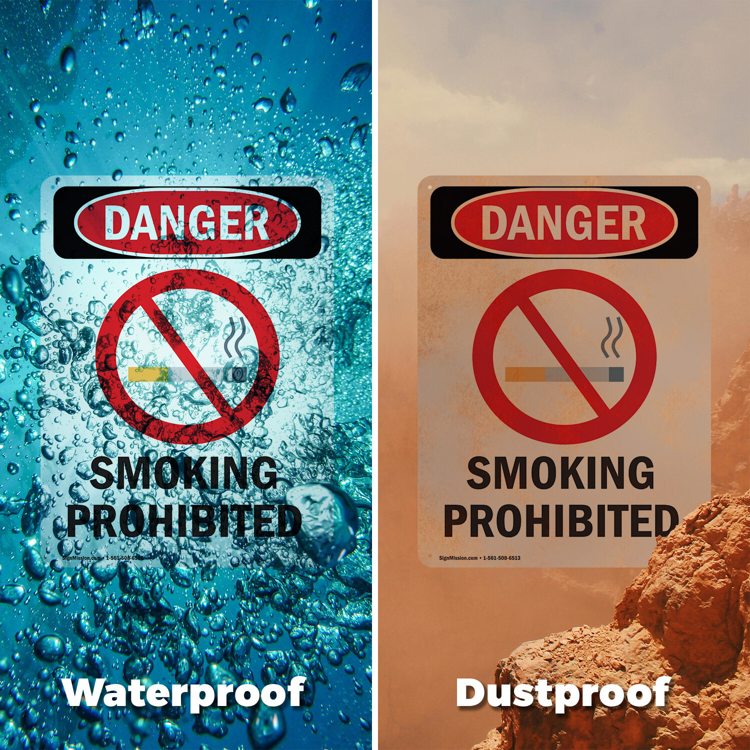 (2 Pack) Smoking Prohibited OSHA Danger Sign Decal Metal Plastic