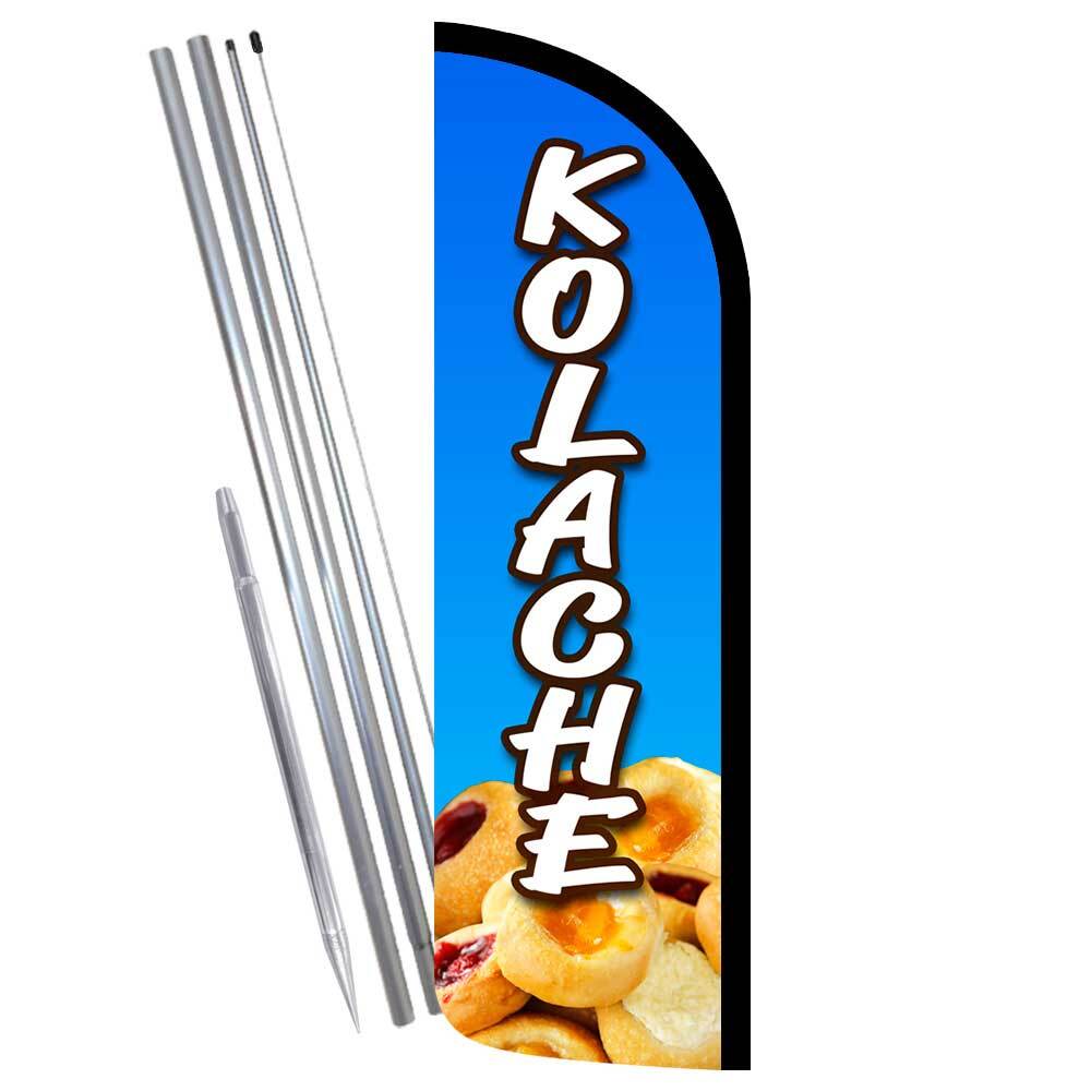 Kolache Premium Windless Feather Flag Bundle (Complete Kit) OR Optional Replacem