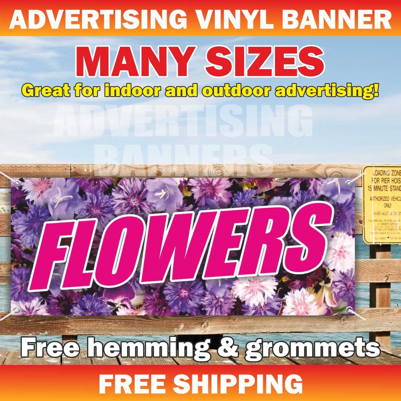FLOWERS Advertising Banner Vinyl Mesh Sign bouquets Flowers Shop GARDEN CENTER