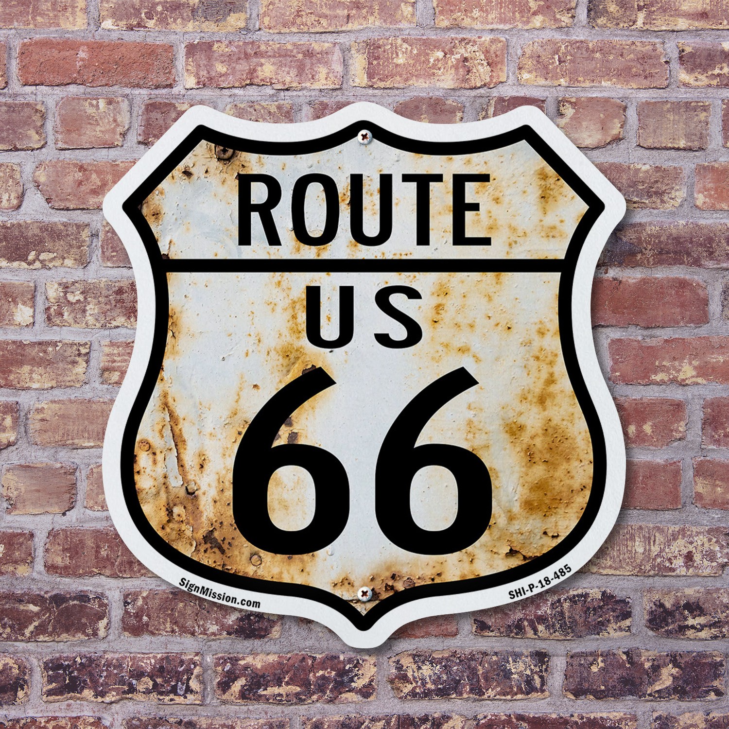 Route Us 66 Rustic Shield Shaped Sign Weather Resistant Crafted in the USA