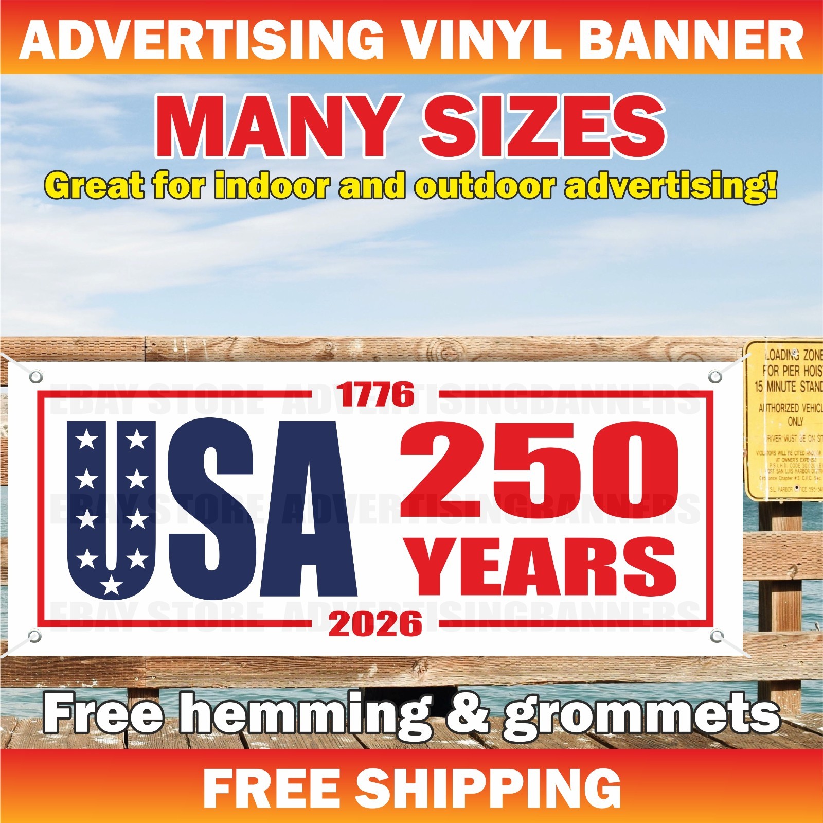 USA 250 YEARS Advertising Banner Vinyl Mesh Sign AMERICA 250 BIRTHDAY 1776 2026