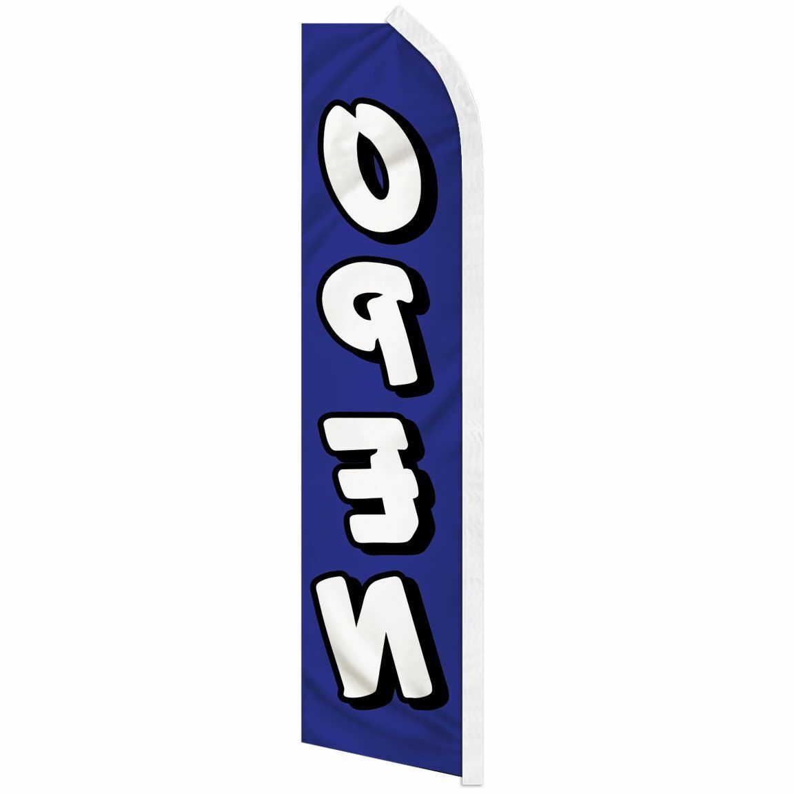 “OPEN” advertising super flag swooper banner business sign blue & white welcome