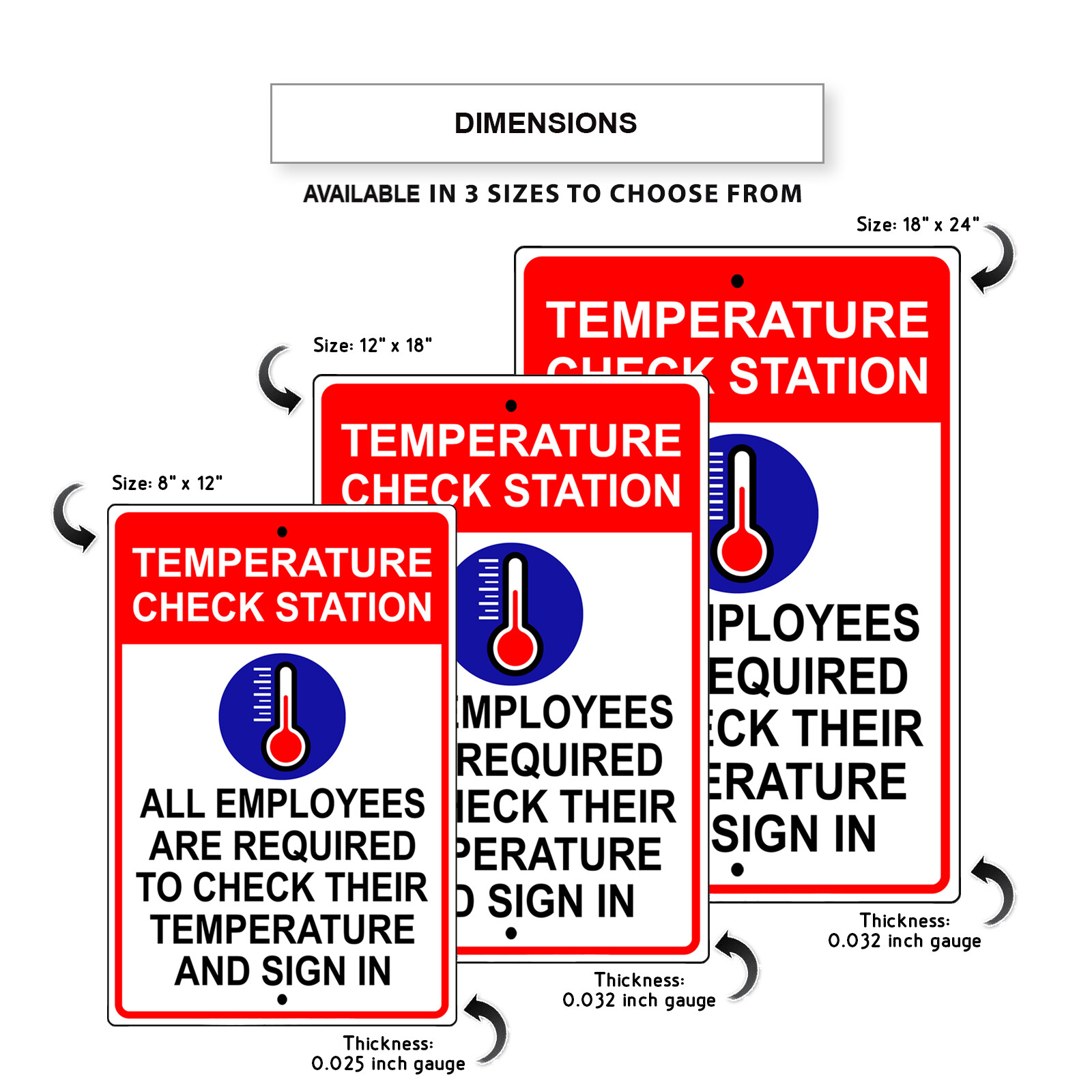 Temperature Check Station All Employees To checkout Their Aluminum Metal Sign