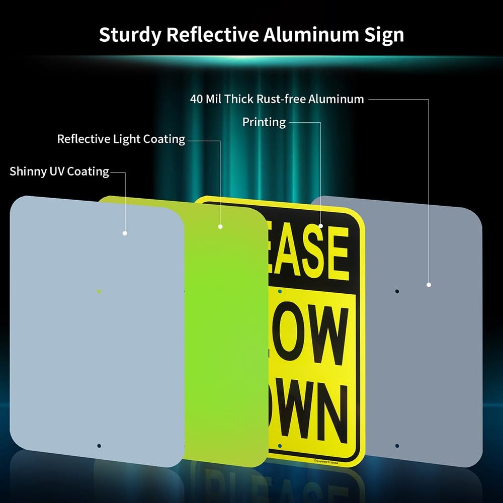 Large Please Slow Down Sign With 54 Inch Metal Stake 17×12 Aluminum Guard