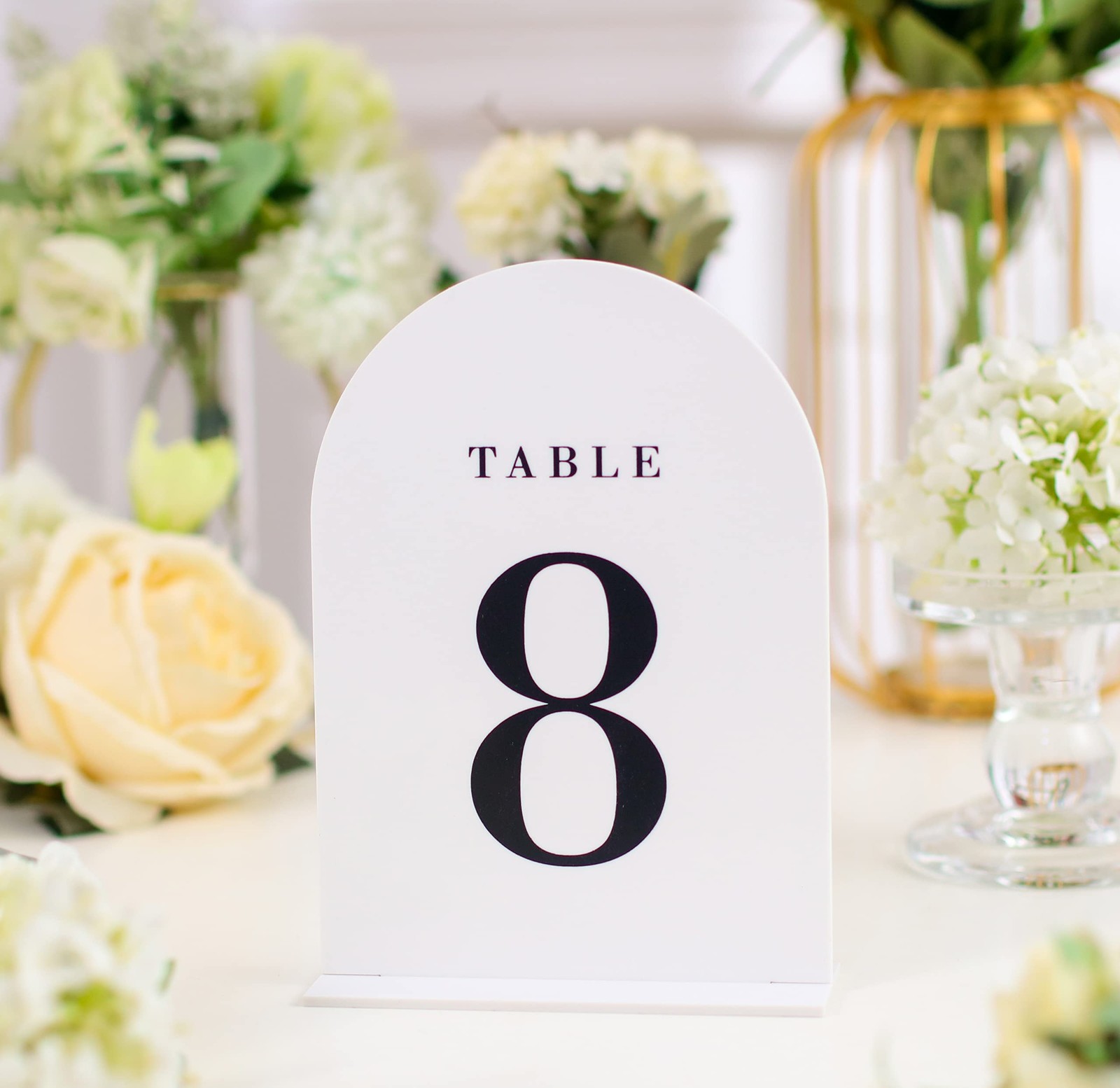 White Arch Wedding Table Numbers with Stands 1-15, 5×7″ Acrylic Signs and Hol…