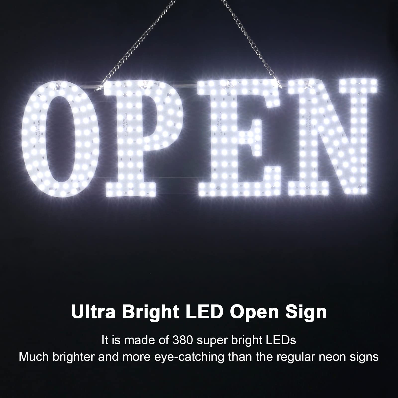 Kiiboler 30″x10″ LED Open Sign with Remote, 10 Brightness Levels, Chain for