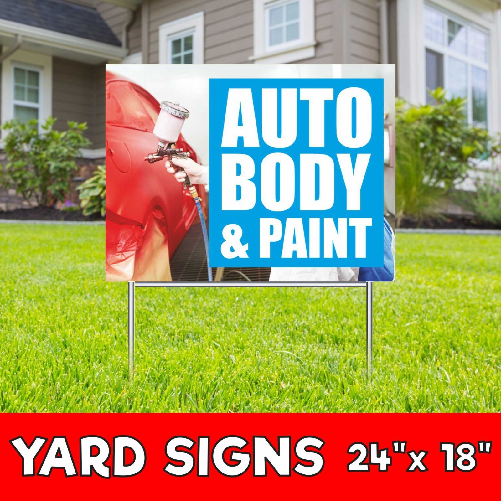 AUTO BODY PAINT Yard Sign Corrugate Plastic with H-Stakes Garage Service Repair