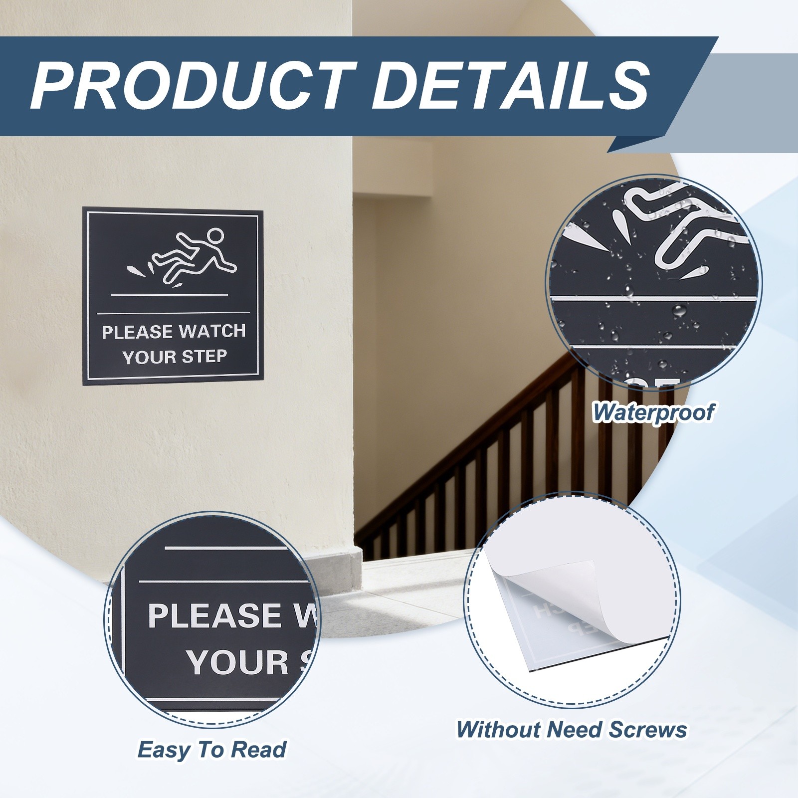8″ x 8″ Please Watch Your Step Sign, 2 Pcs Warning Sign, Black with White Text