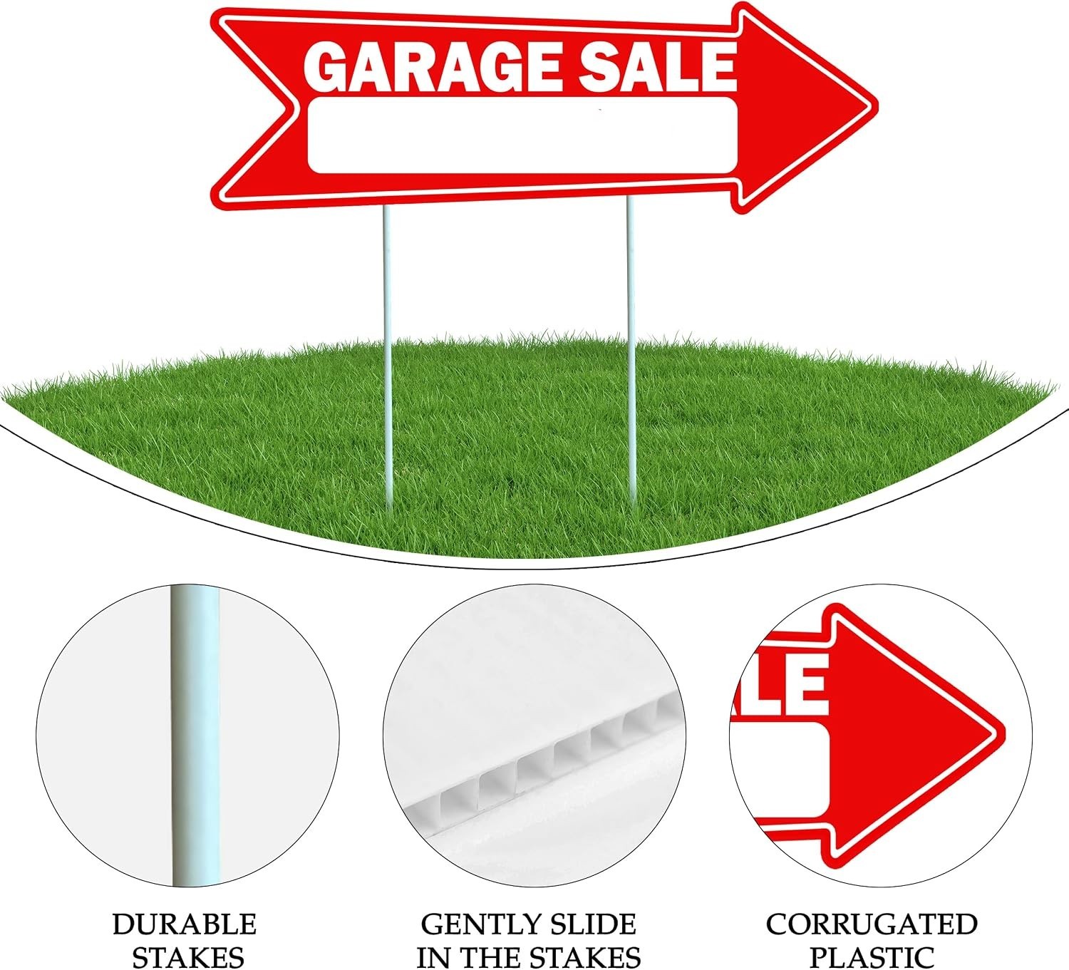 Double-Sided Red Yard Sale Arrows 16″ x 5″ with Stakes – 1, 3, or 6 Pack Options