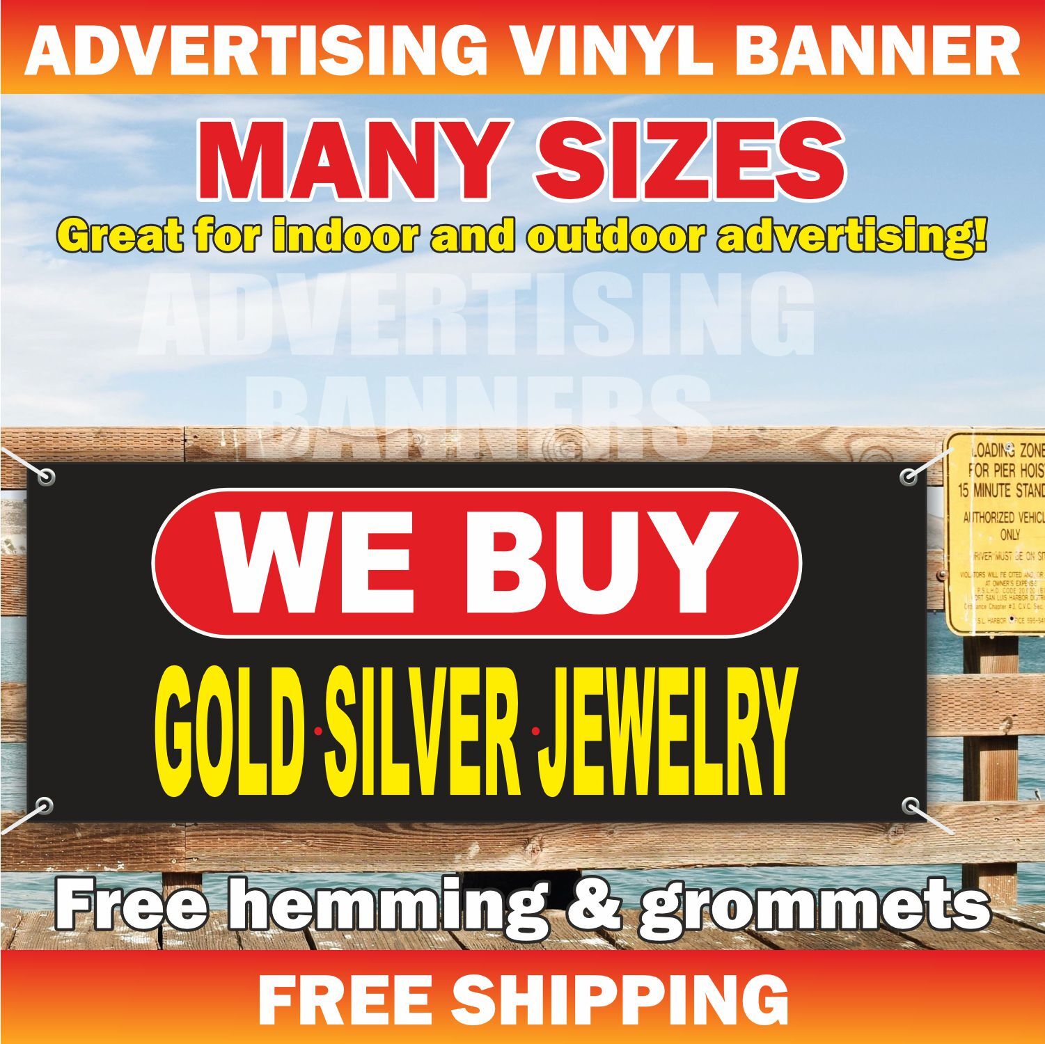 WE BUY GOLD SILVER JEWELRY Advertising Banner Vinyl Mesh Sign pawn shop cash pay