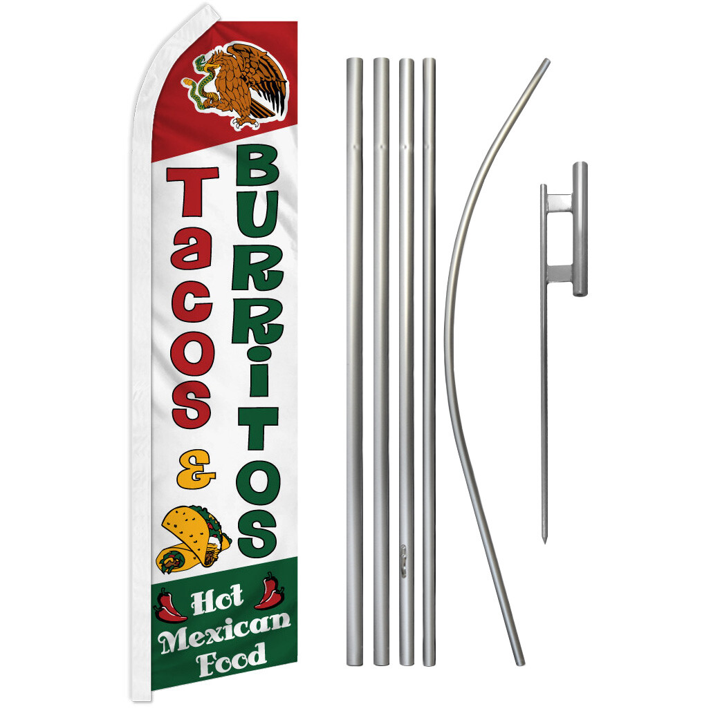 Tacos & Burritos Advertising Swooper Feather Flutter Flag & Pole Kit Food
