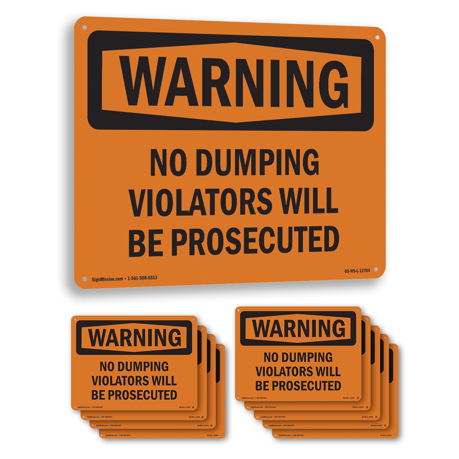 No Dumping Violators Will Be Prosecuted OSHA WARNING Sign, Decal 5 or 10 Pack