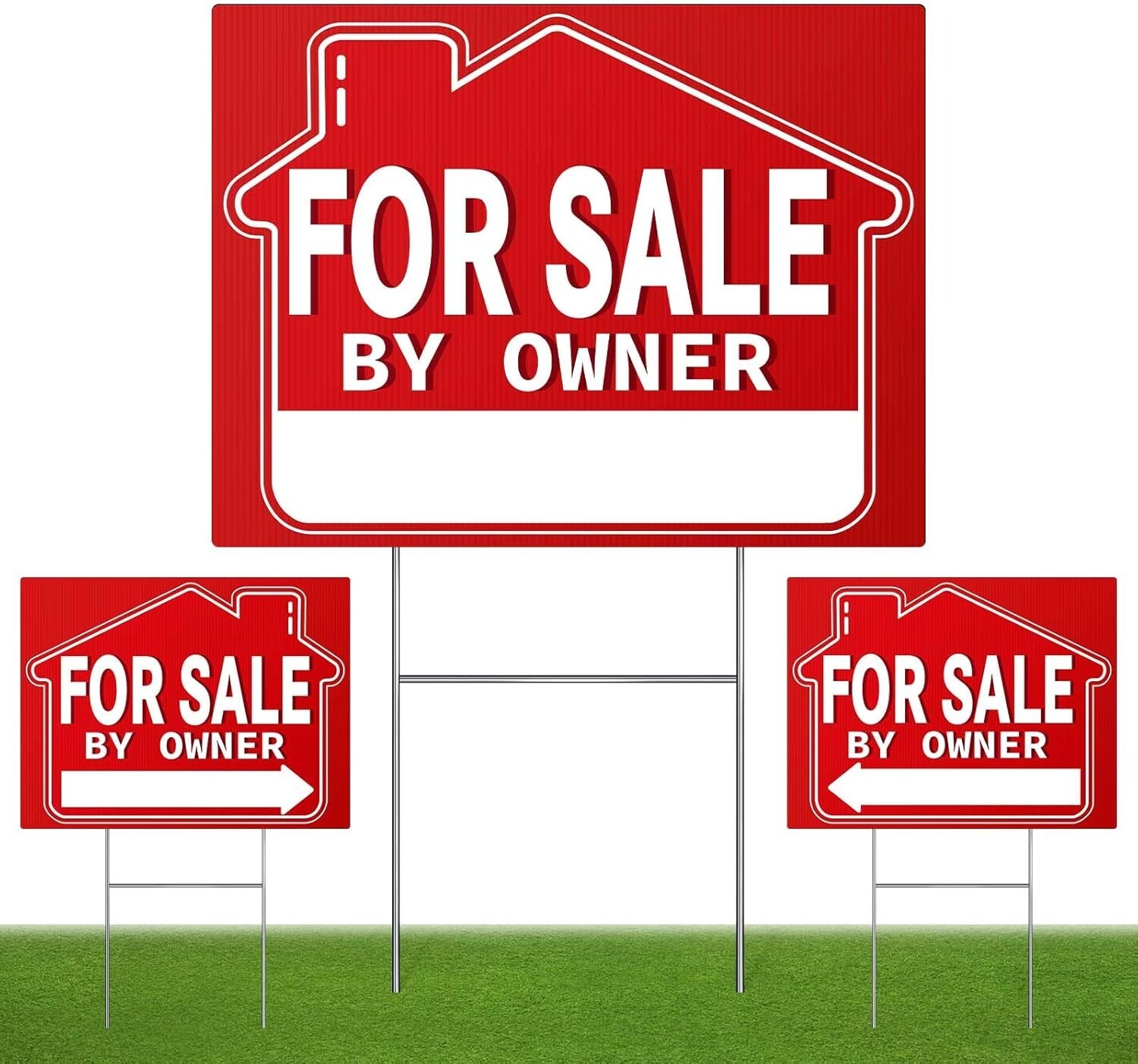For Sale By Owner Yard Sign 3 Pack 18″ X 14″ Double-Sided Yard Signs with Metal